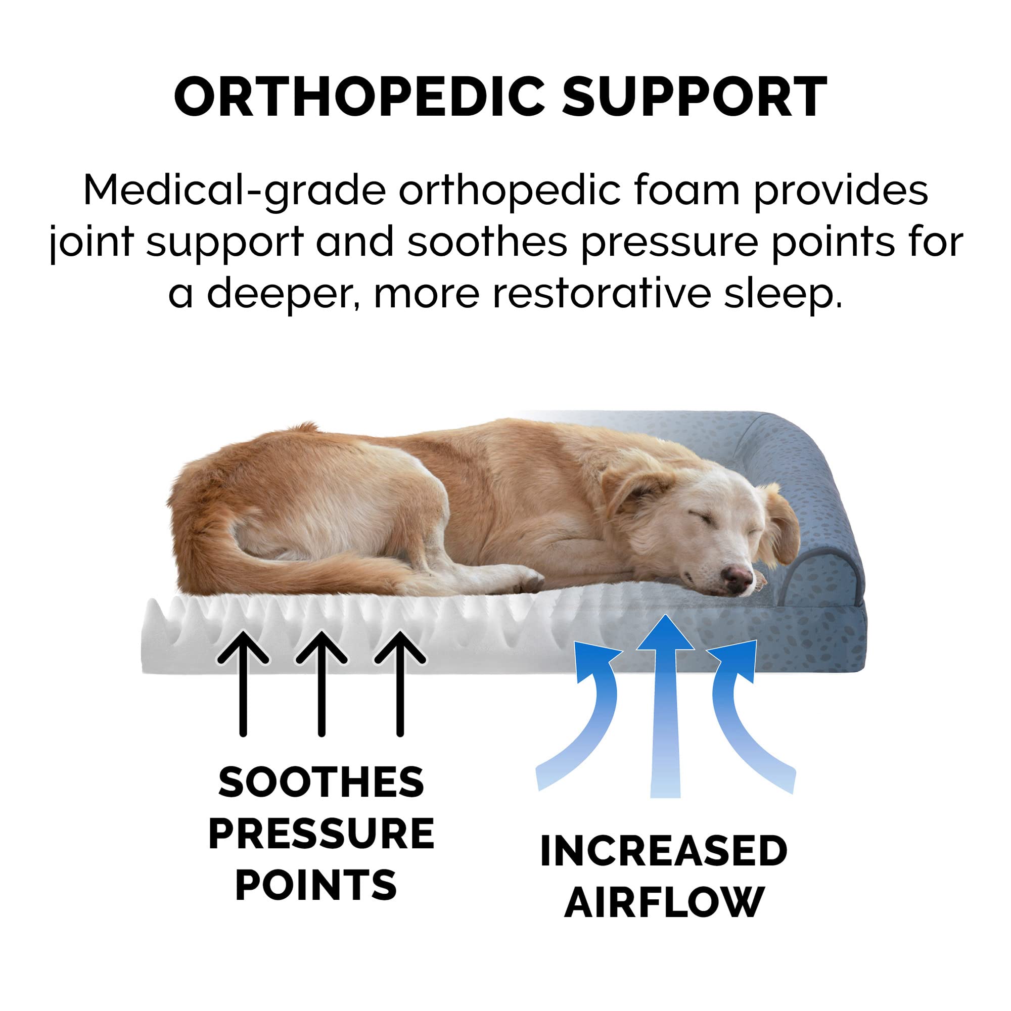 Furhaven Orthopedic Dog Bed For Large Dogs W/ Removable Bolsters & Washable Cover, For Dogs Up To 95 Lbs - Plush & Almond Print