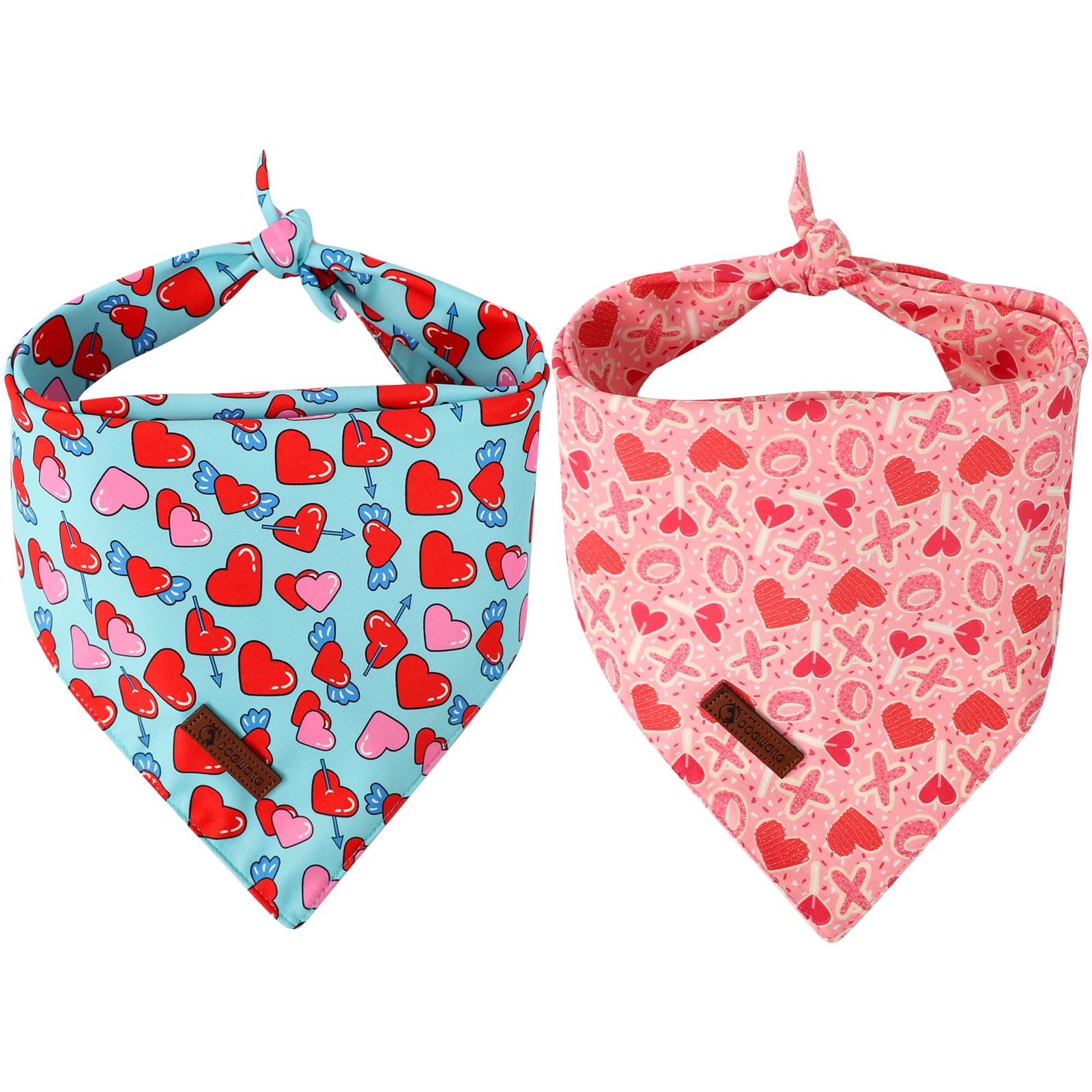 Dogwong Valentine'S Dog Bandanas 2 Pack, Cute Triangle Reversible Love Heart Pet Scarf Durable Girl Boy Holiday Bandana For Smal