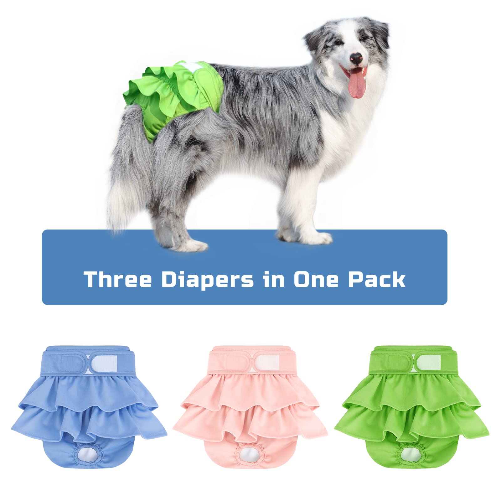 Reusable Dog Diapers Female 3 Pack Washable Highly Absorbent Doggie Diapers, Flexible Doggy Diapers Female, Leak-Proof Puppy Dia