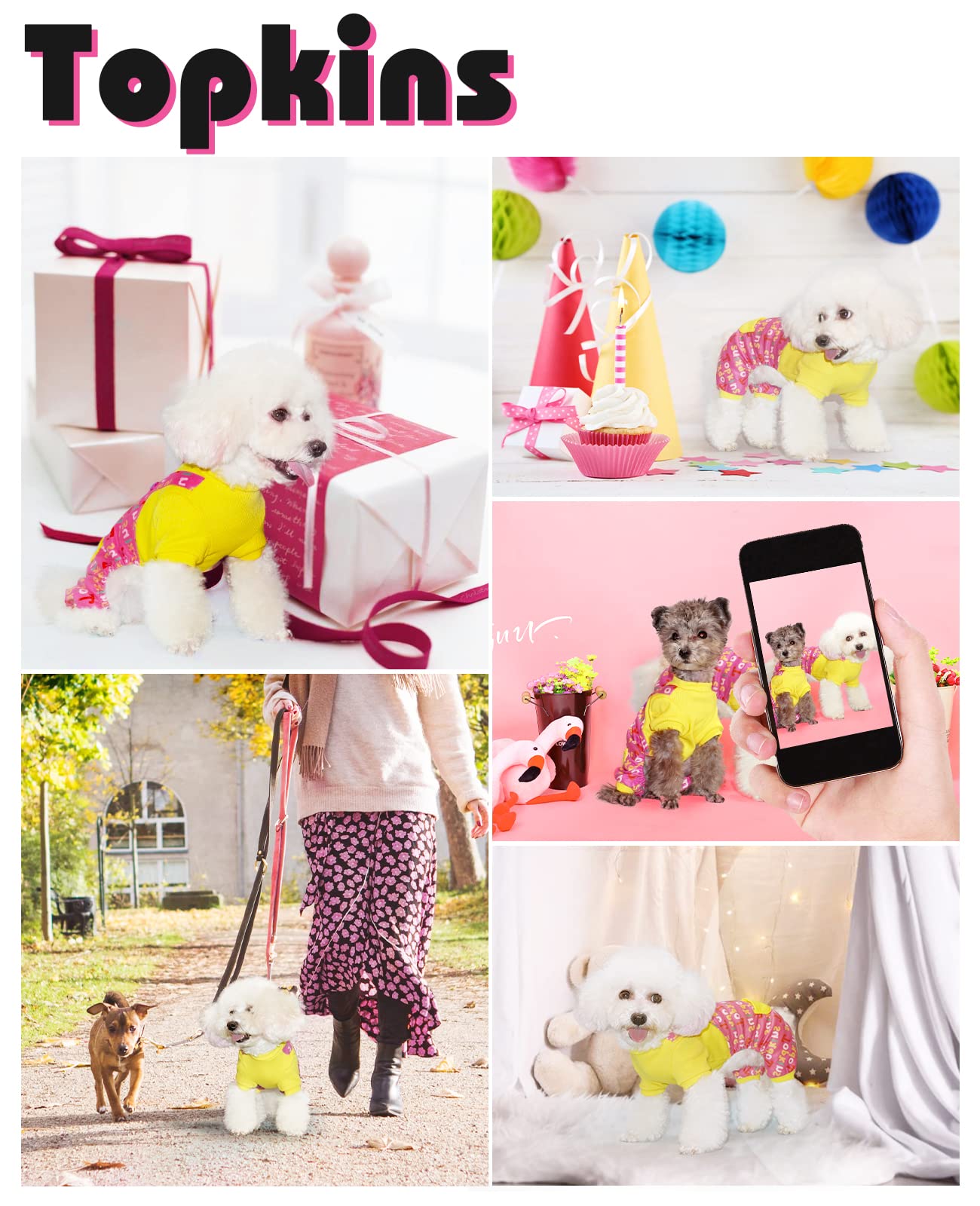 Topkins Dog Pajamas, Fleece Dog Pjs, Cute Dog Pjs, Soft Dog Shirt Pet Clothes For Small Medium Dogs (Yellow Pink, Xl)