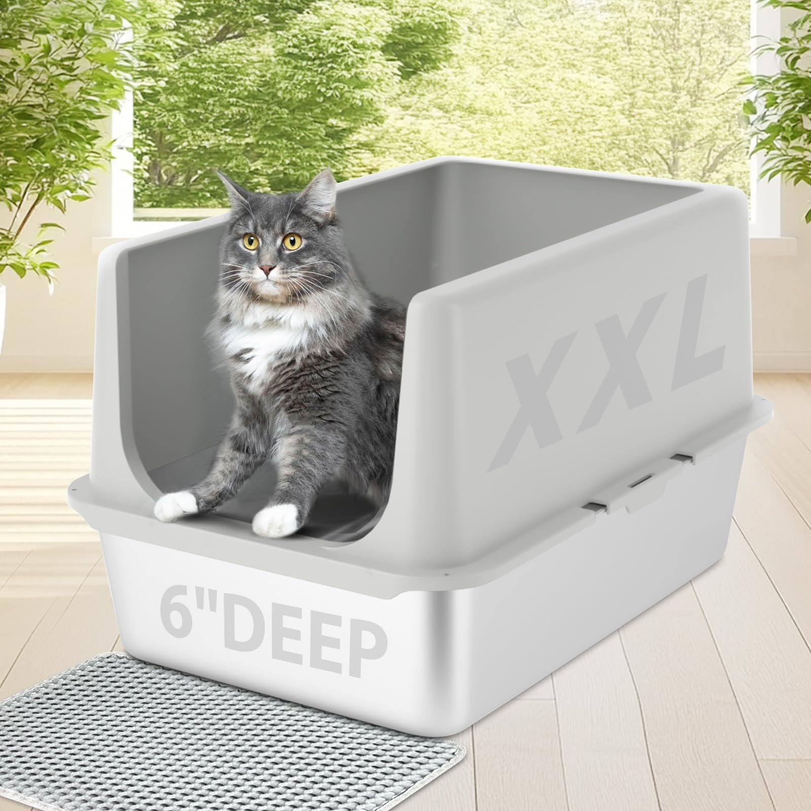 Lihong Stainless Steel Cat Litter Box, Xl Metal With Lid, Cat Litter Pan For Large Cats, Non-Sticky Large Kitty Litter Box, Anti