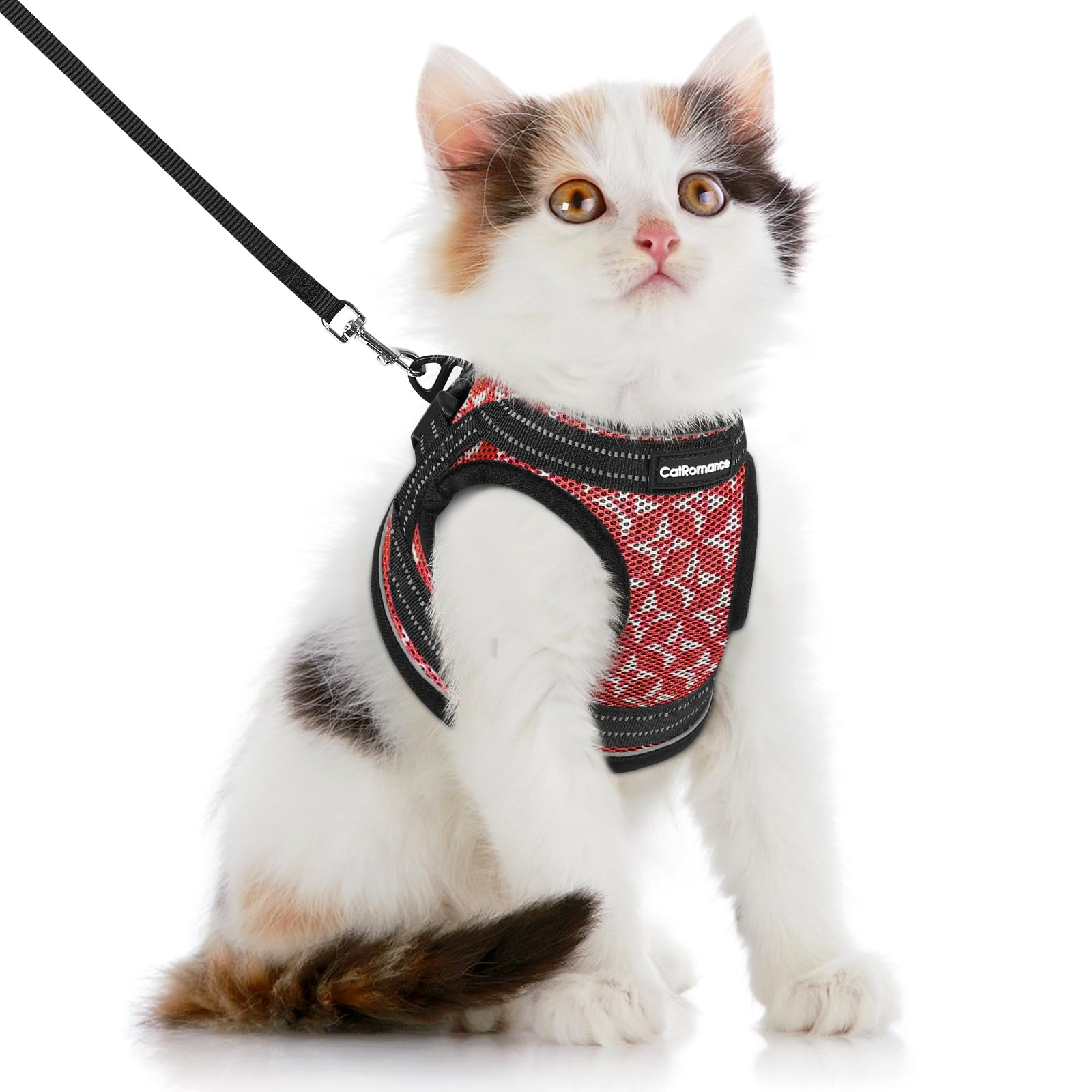 Catromance Cat Harness And Leash Set Escape Proof For Walking, Safe Adjustable Small Large Kitten Vest With Reflective Strip For Kitty, Easy Control Comfortable Soft Outdoor Harnesses, Red, Medium