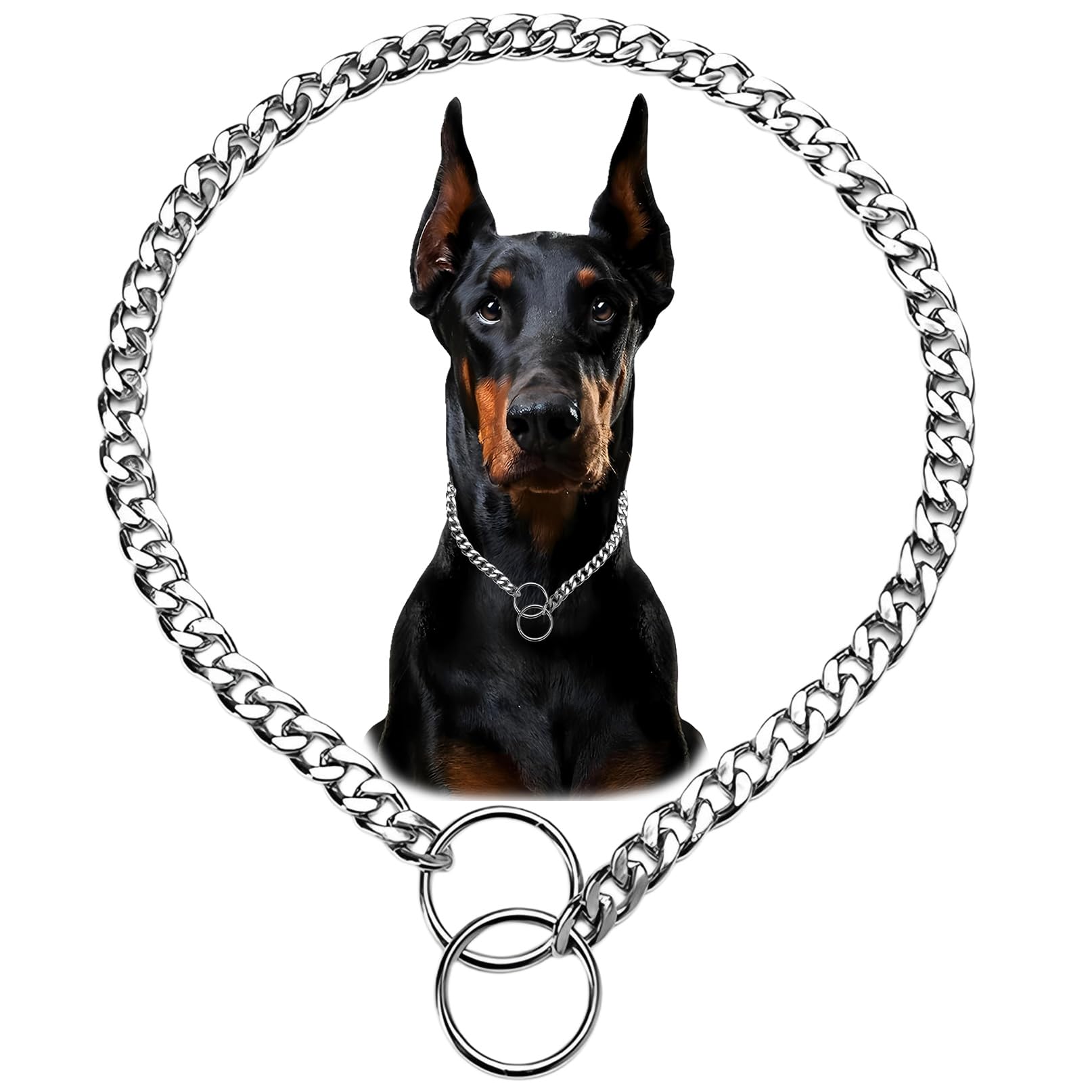 Flat Dog Chain Collar, Metal Slip Collars, Heavy Duty Dog Necklace, For Training, Chew Proof Durable Martingale Puppy Collars Fo