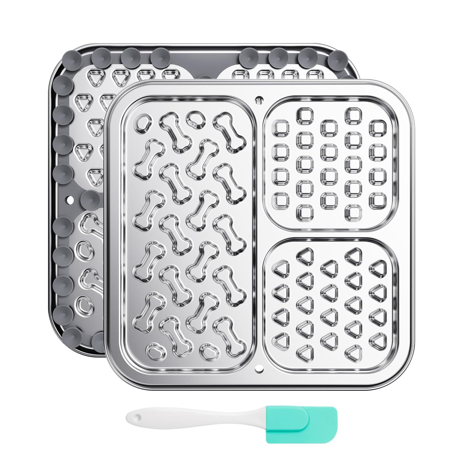 Kactoily Stainless Steel Lick Mat for Dogs and Cats, Large Slow Feeding Licking Pad with 46 Suction Cups, Wall/Floor/Crate Mount