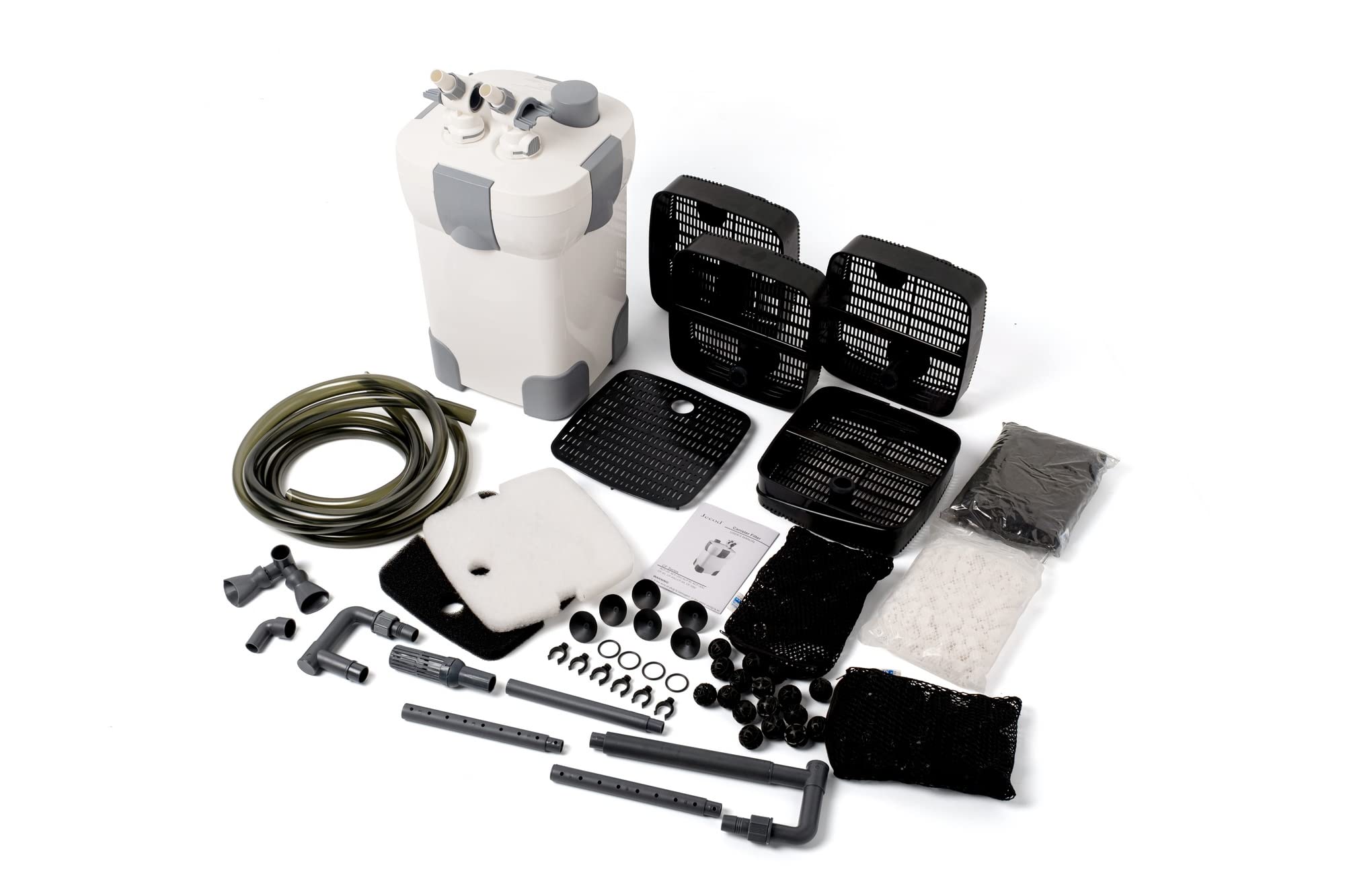 Jebao Canister Filter CF-45, 396GPH with Filtration Media - White External Aquarium Filter