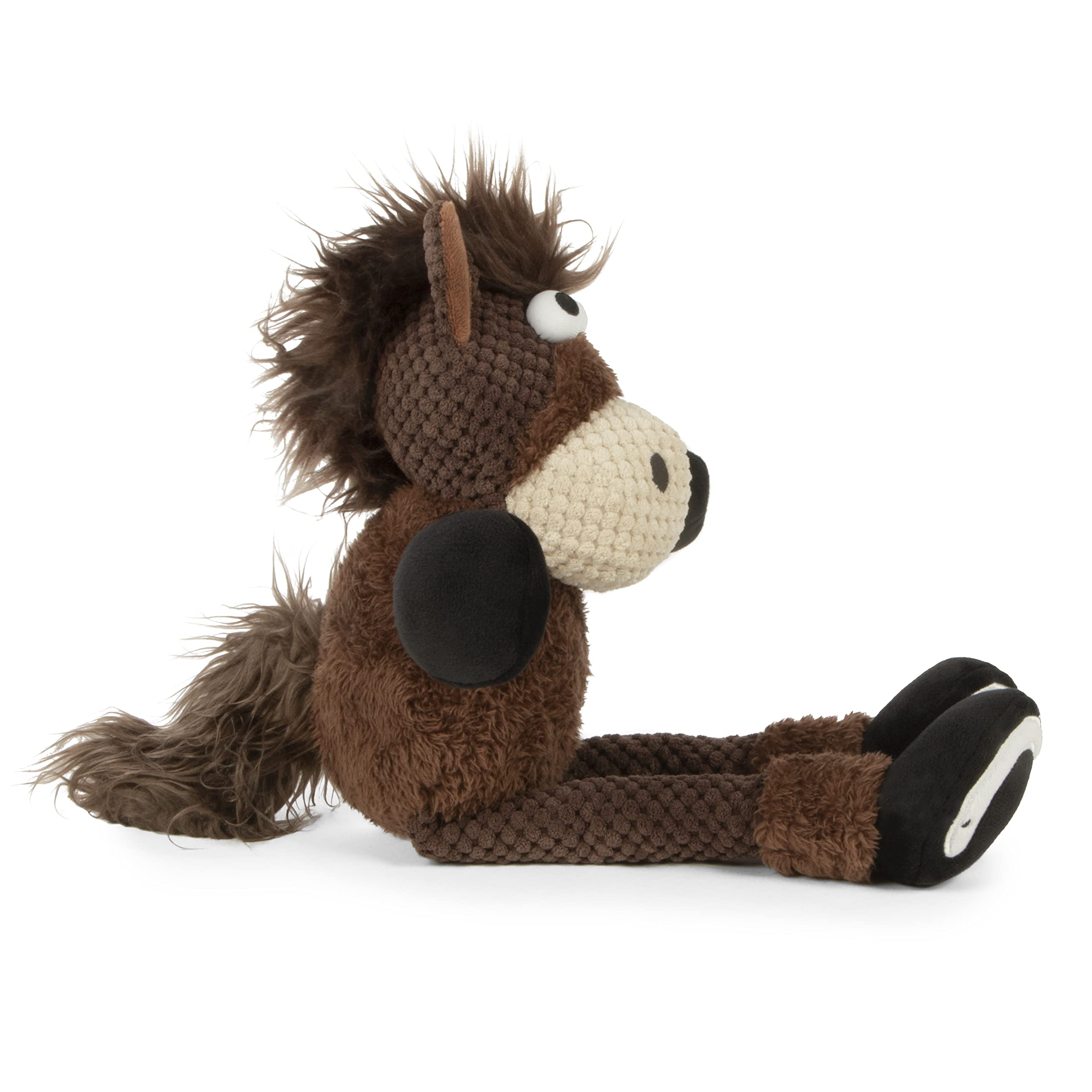 Godog Checkers Skinny Horse Squeaky Plush Dog Toy, Chew Guard Technology - Brown, Large