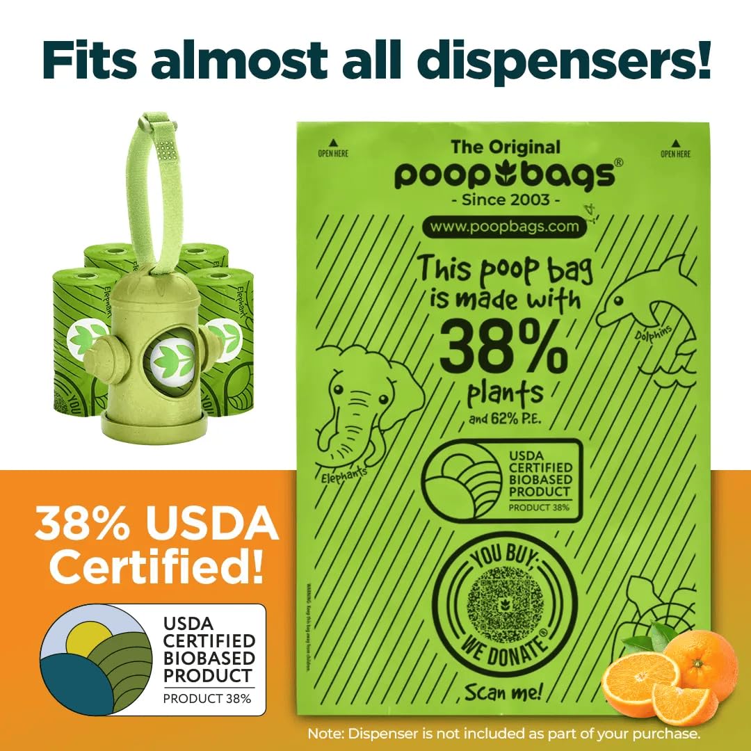 The Original Poop Bags Dog Poop Bags Rolls - Orange Scented, 38% Plant-Based, Usda Certified, Heavy-Duty Poop Bags For Dogs, 960