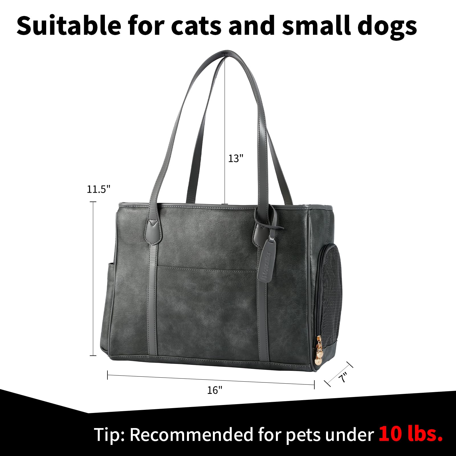 Monanller Stylish Dog Purse Carrier, Leather Pet Carrier Bag For Small Dogs Cats Puppy, Airline Approved Soft-Sided Carrier Grey