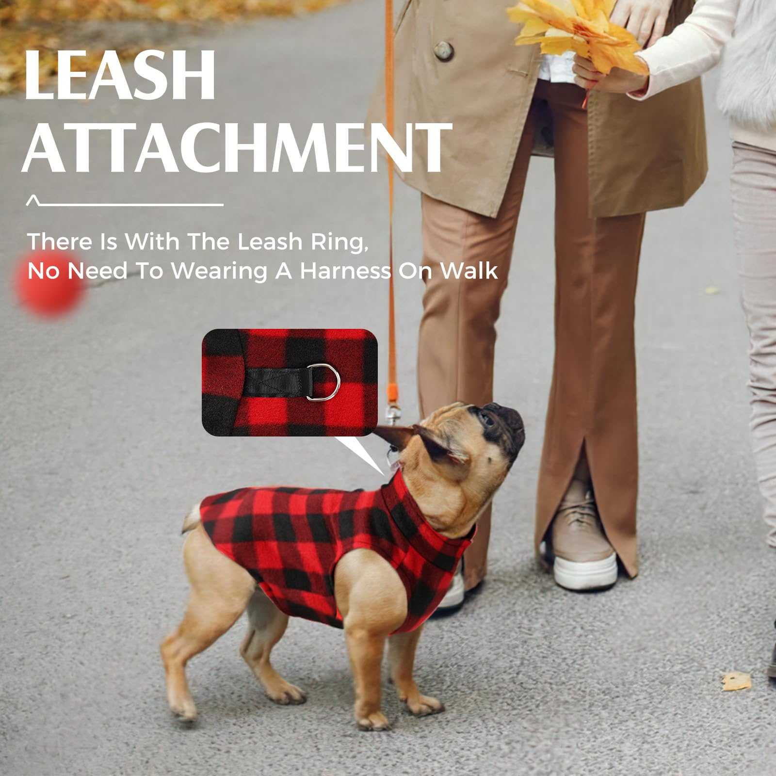 Red Plaid Fleece Dog Sweater Vest, Warm Pullover Jacket For Small To Large Dogs, Stretchy Vest With D Ring Leash