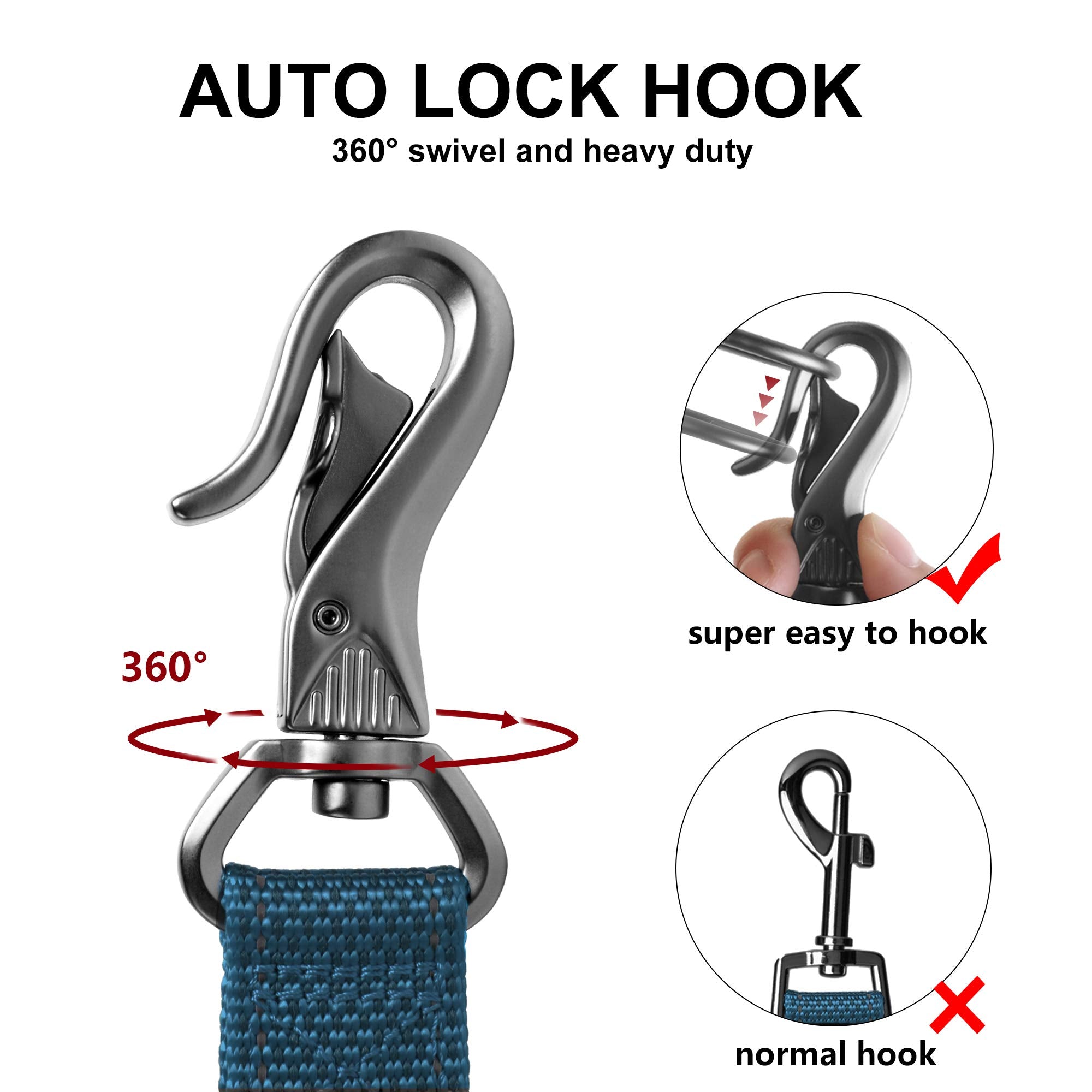 Twoear 5Ft 1In Strong Blue Dog Leash With 2 Padded Handles, Traffic Handle Extra Control, Comfortable Soft Dual Handle, Auto Lock Hook, Reflective Walking Lead For Small Medium And Large Dogs