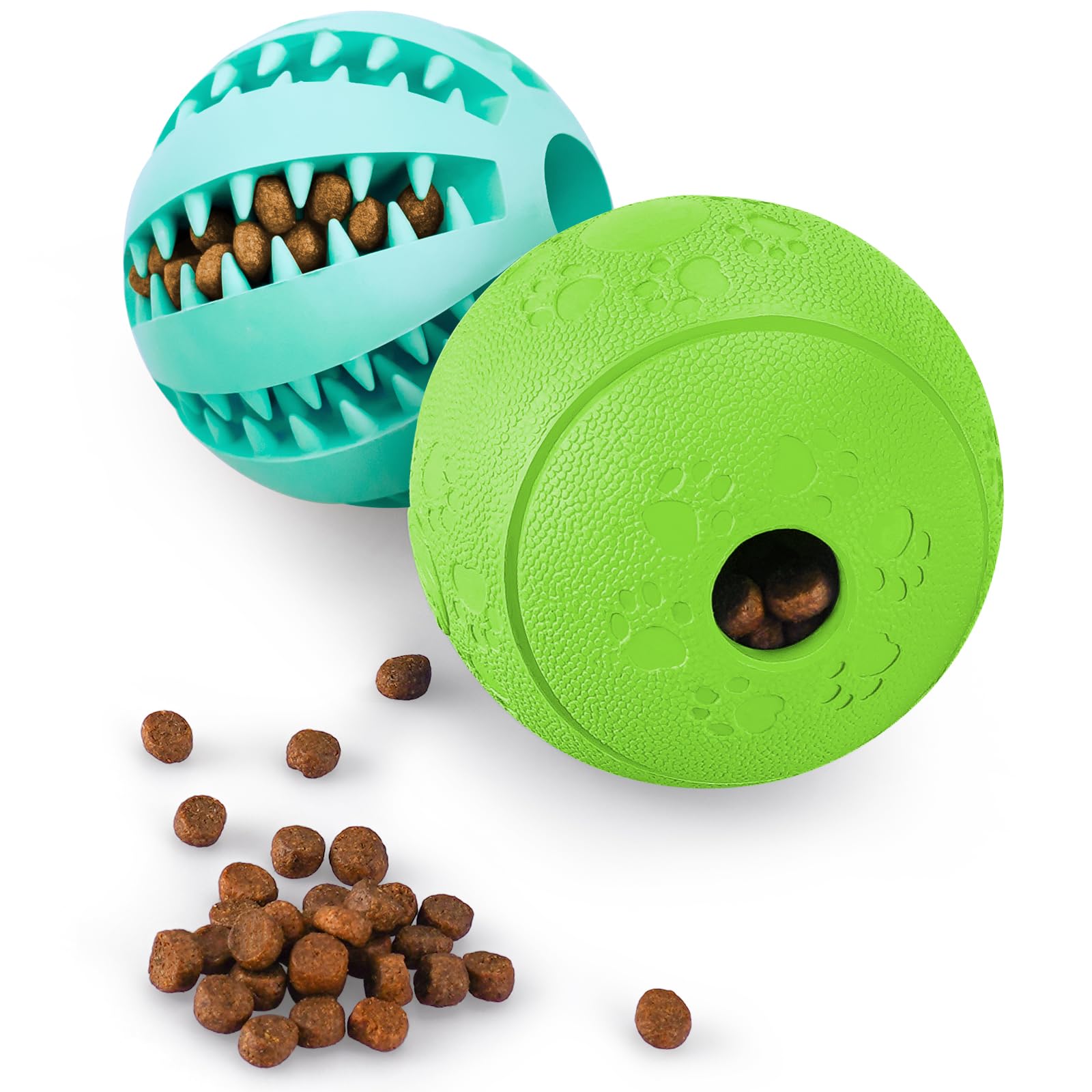 HIPPIH Dog Puzzle Toy 2 Pack - Interactive Treat Dispensing Rubber Toys for Small Dogs - Green & Blue, Model W02-DTB002BG78-001