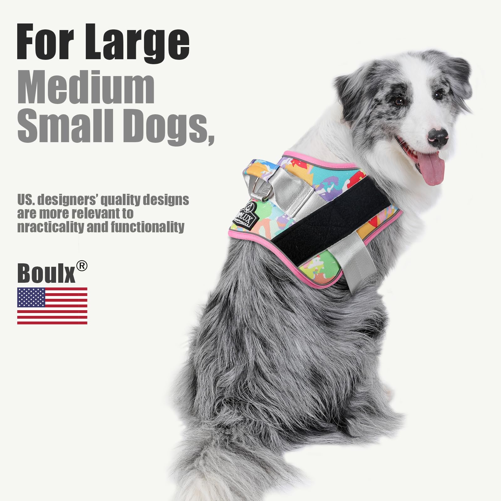 Bolux Dog Harness, No-Pull Reflective Dog Vest, Breathable Adjustable Pet Harness With Handle For Outdoor Walking - No More Pulling, Tugging Or Choking (Medium (Pack Of 1), Oilpainting)