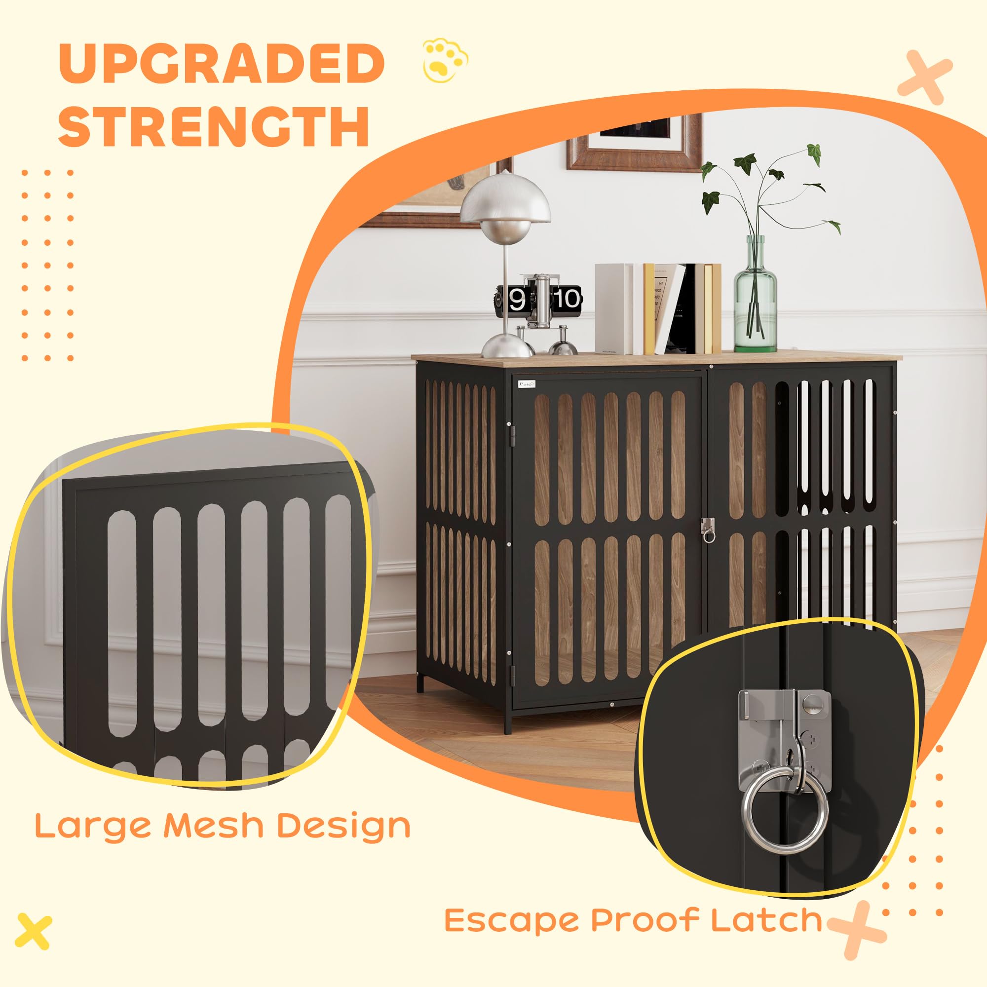 PawHut Dog Crate Furniture, 39 Dog Cage Furniture End Side Table with Anti-Chew Resistant Mesh, Anti-Escape Single Door, Heavy D