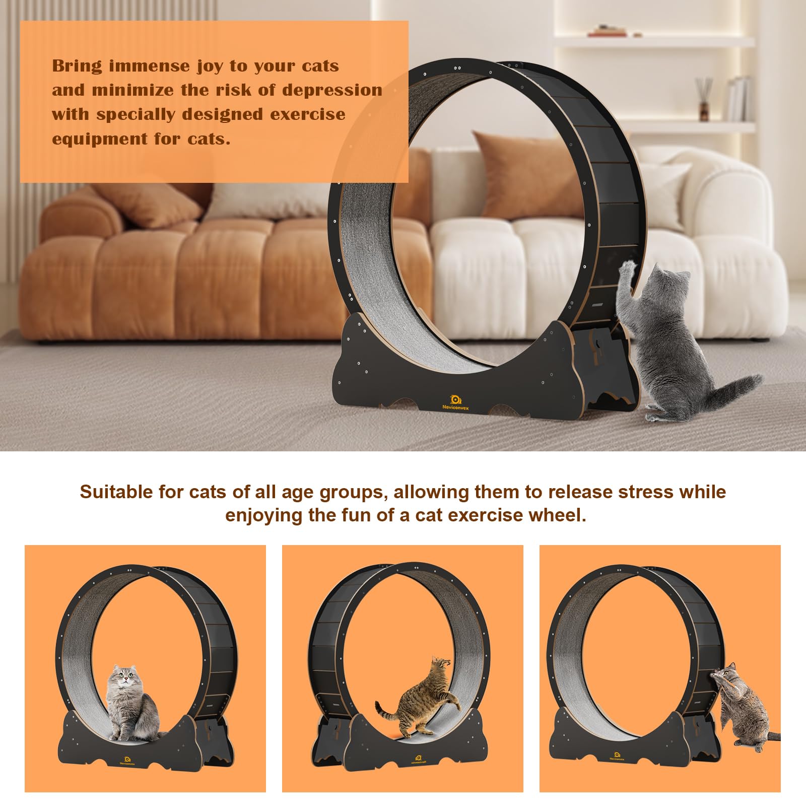 Cat Wheel, 47'' Xl Large Cats Exercise Running Wheel, Cat Treadmill For Indoor Cats