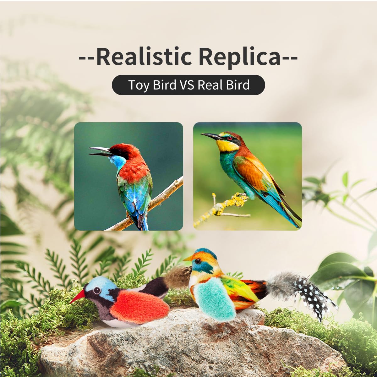 Ipawspace Catnip Cat Toys Boredom Reliever With Lifelike Chirp Sound - Interactive Feather Cat Toys (2 Pack)