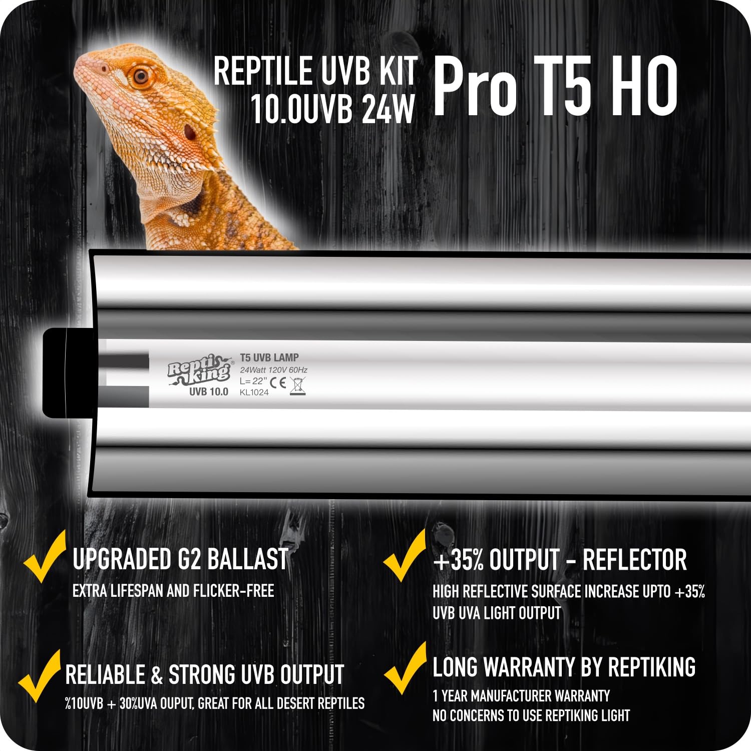 Reptiking T5 Uvb Reptile Light Tube, Uvb10.0 24W T5 Lamp Tube For Reptiles, Bearded Dragon Uvb Light, Terrarium Liner Bulb Bar F