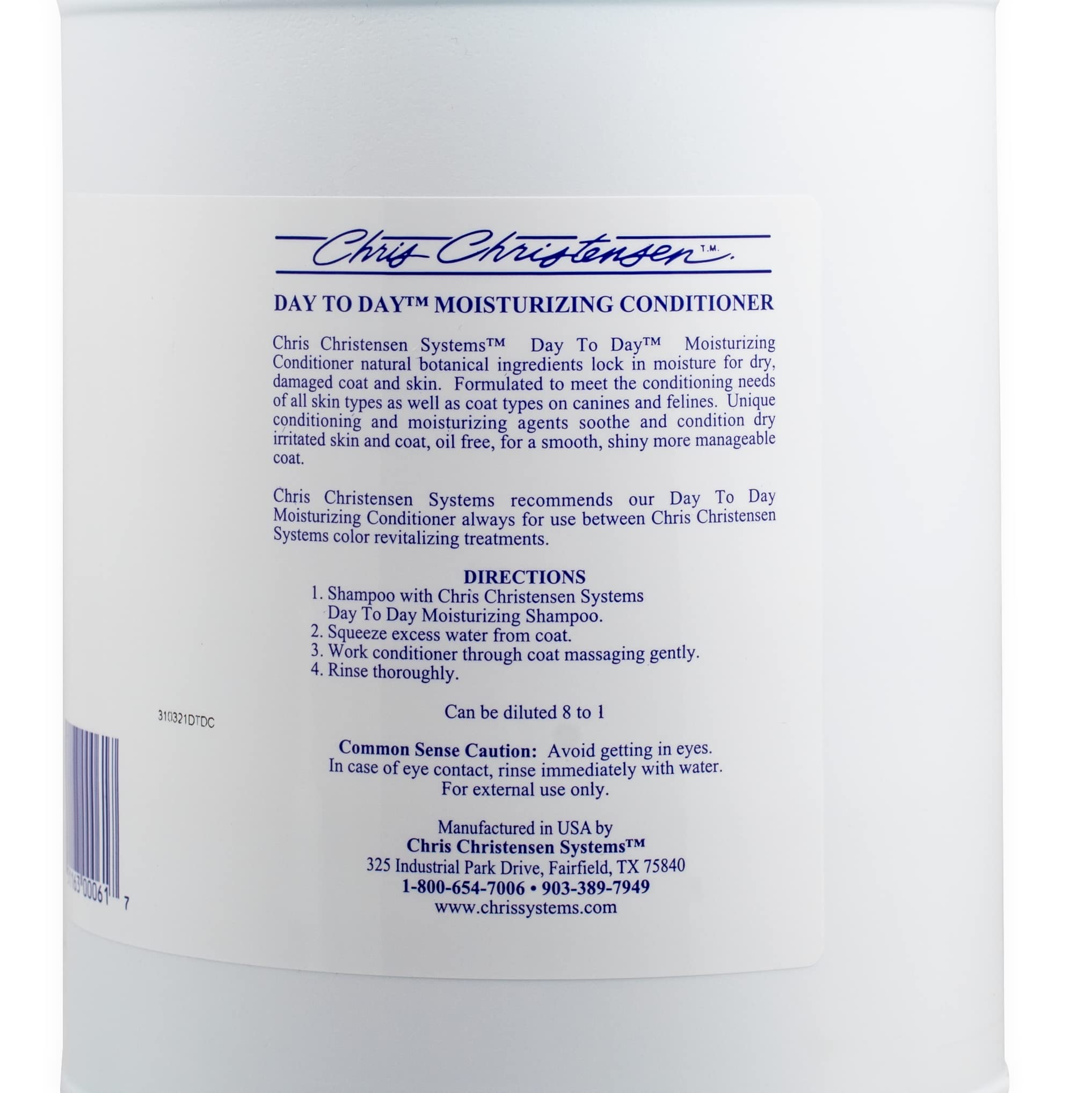 Chris Christensen Day To Day Ultra Concentrated Dog Conditioner, Makes Up To 8 Bottles, Groom Like A Professional, Moisturizing, All Coat Types, For Daily Use, Made In Usa, 1Gal