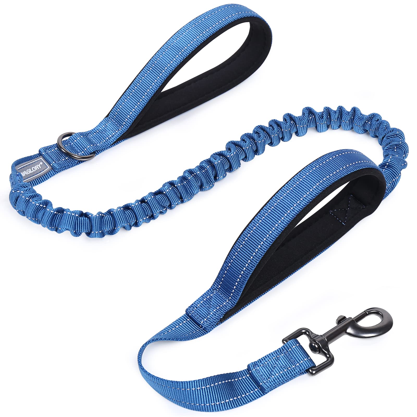 Vivaglory Heavy Duty Bungee Dog Leash, Dual Padded Handles No Pull Reflective Training Dog Leash With Traffic Handle For Medium 
