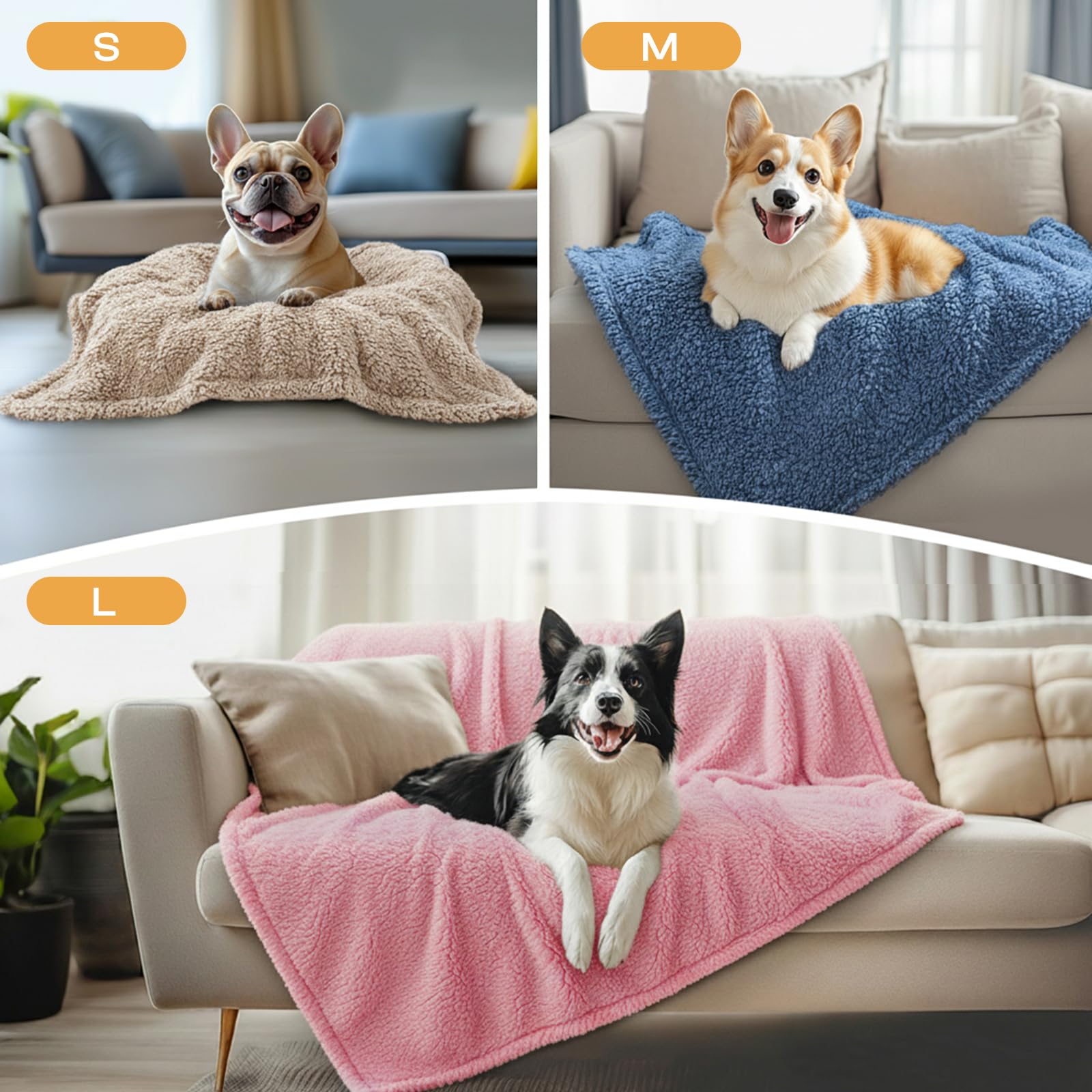Luciphia 1 Pack 3 Calming Dog Blanket Fluffy Premium Fleece Pet Blankets Soft Sherpa Throw for Dogs Puppy Cat Beige/Pink/HazeBlu