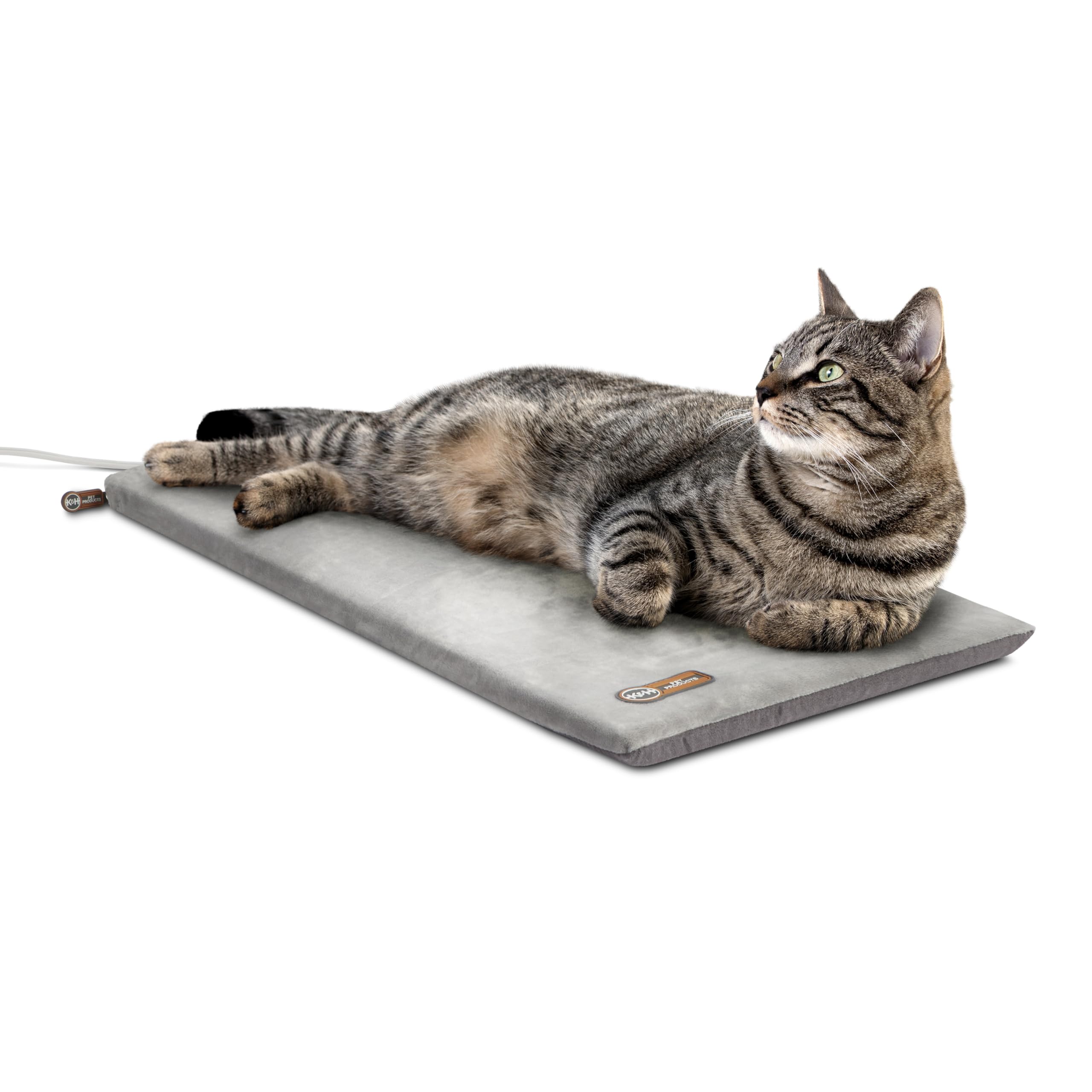K&H Pet Products Heated Cat Bed Pad For Indoor Cats, Thermo-Kitty Mat Calming Warm Pet Heating Pad For Inside Pets, Machine Washable, Waterproof Heater, Safety Listed - 12.5 X 25In Gray