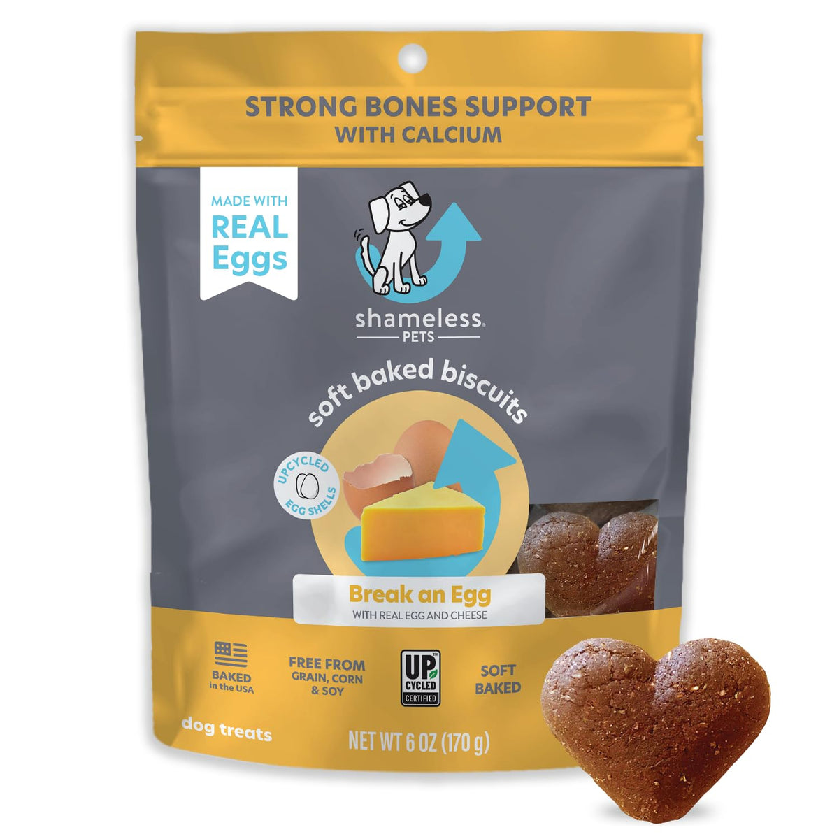 Shameless Pets Soft-Baked Dog Treats, Break An Egg - Natural & Healthy Dog Chews For Strong Bones Support With Calcium - Dog Biscuits Baked & Made In Usa, Free From Grain, Corn & Soy - 1-Pack