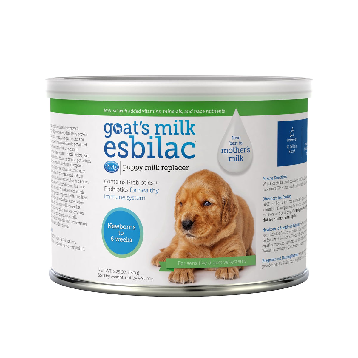 Pet-Ag Goats Milk Esbilac Powder - 5.25 Oz - Powdered Puppy Formula With Prebiotics, Probiotics & Vitamins For Puppies Newborn T