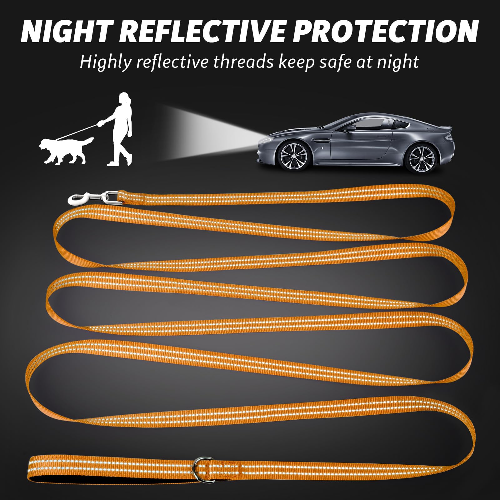 Xiaz 100 Feet Dog Training Leash, Nylon, Orange, Reflective, Padded Handle, 550 Lbs Bearing, Lightweight Suitable For Small, Med