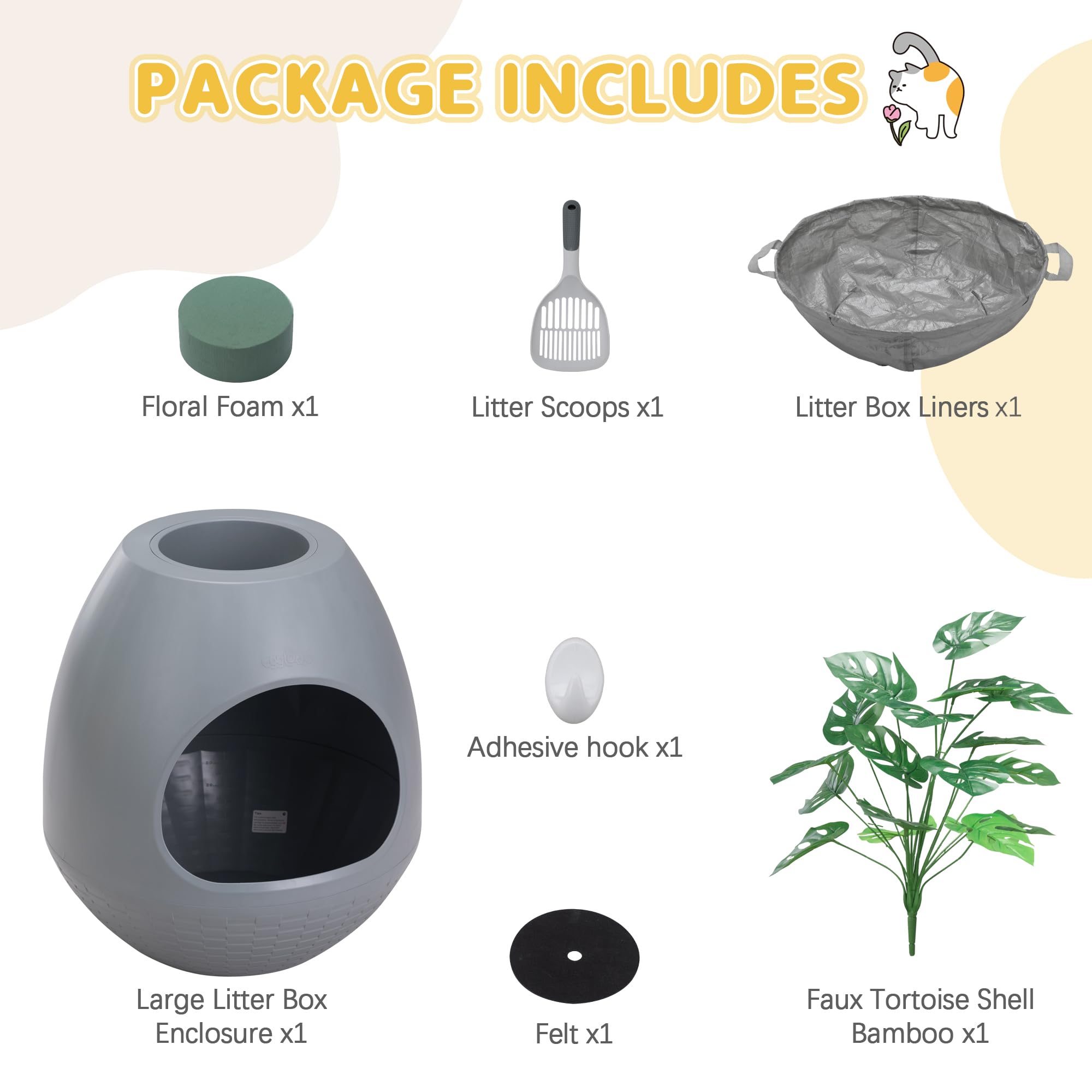 Eggloa6 Hidden Litter Box - Plant Litter Box Enclosure With Artificial Plants, Diy Cat Litter Box Furniture Extra Large (Grey)