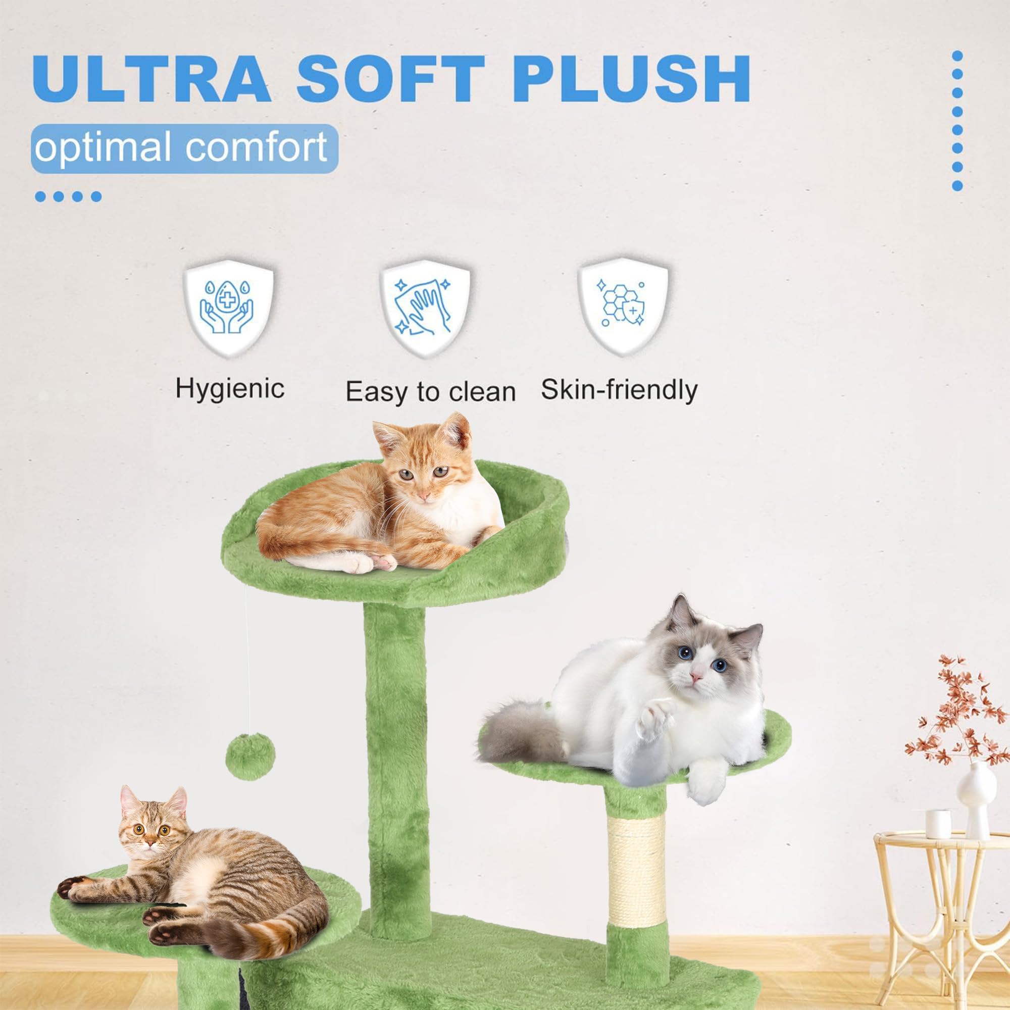 FDW | 54 Cat Tree Tower | Green | Multi-Level Indoor Activity Center with Sisal Scratching Posts, Condos, Plush Perches, Hanging