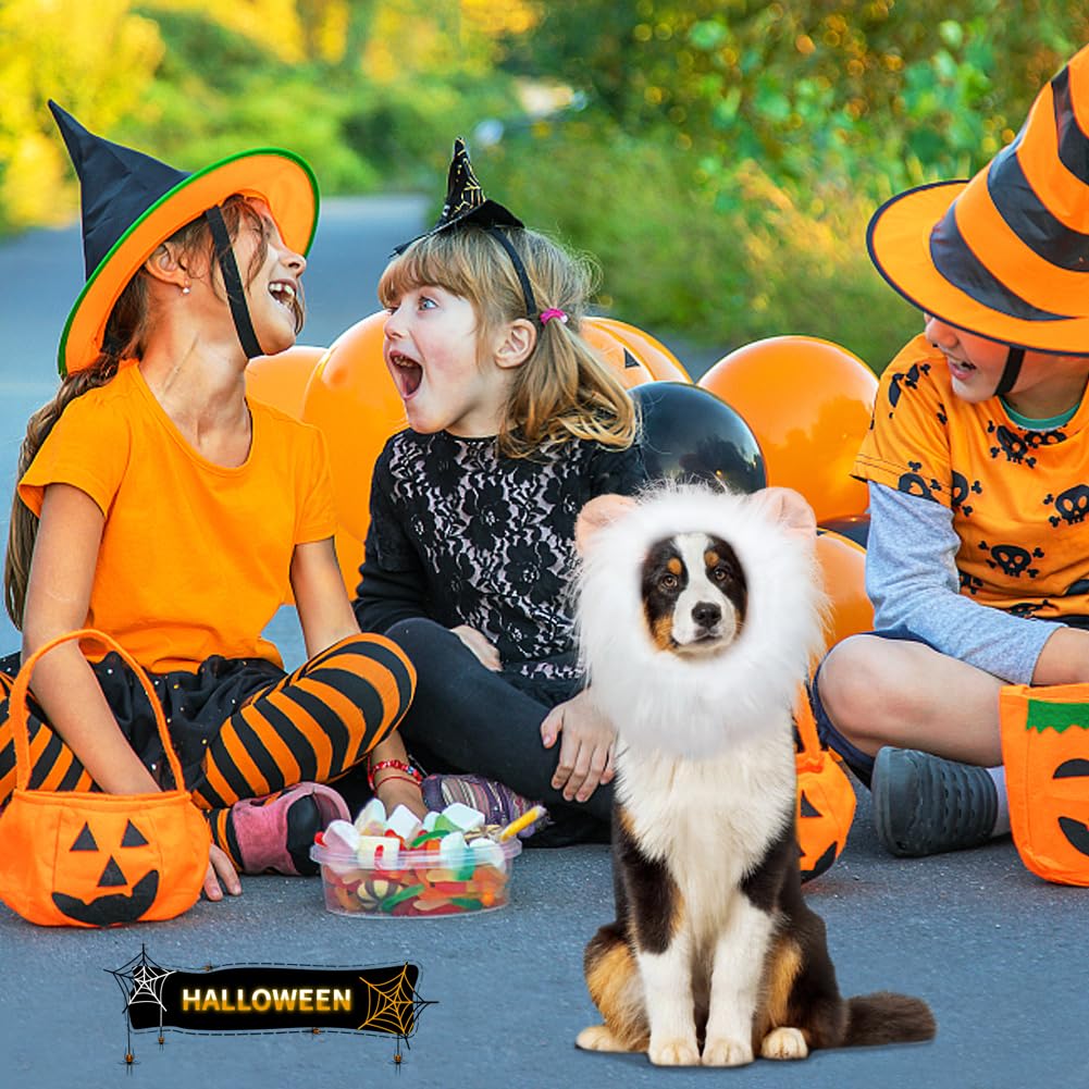 Vivifying Lion Mane Dog Costume, Adjustable Lion Wig With Faux Fur For Medium Dogs, Halloween Dog Accessory Perfect For Parties, Photoshoots, And Role-Playing (Medium, White)