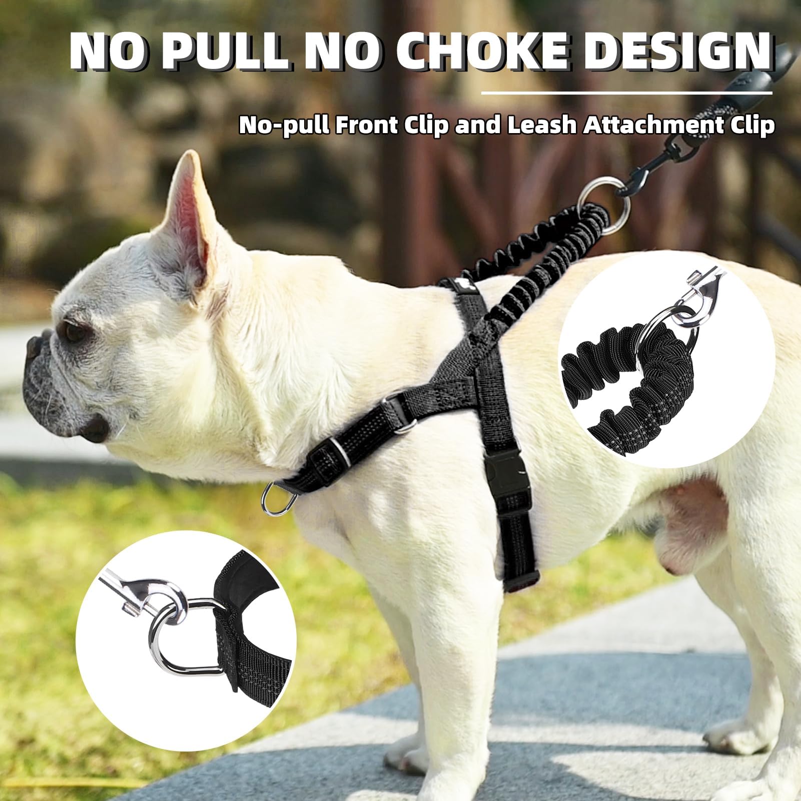 Pupteck No Pull Dog Harness For Large Dogs, Adjustable Reflective Pet Vest Harness With Bungee Handle, Escape Proof No Choke Har