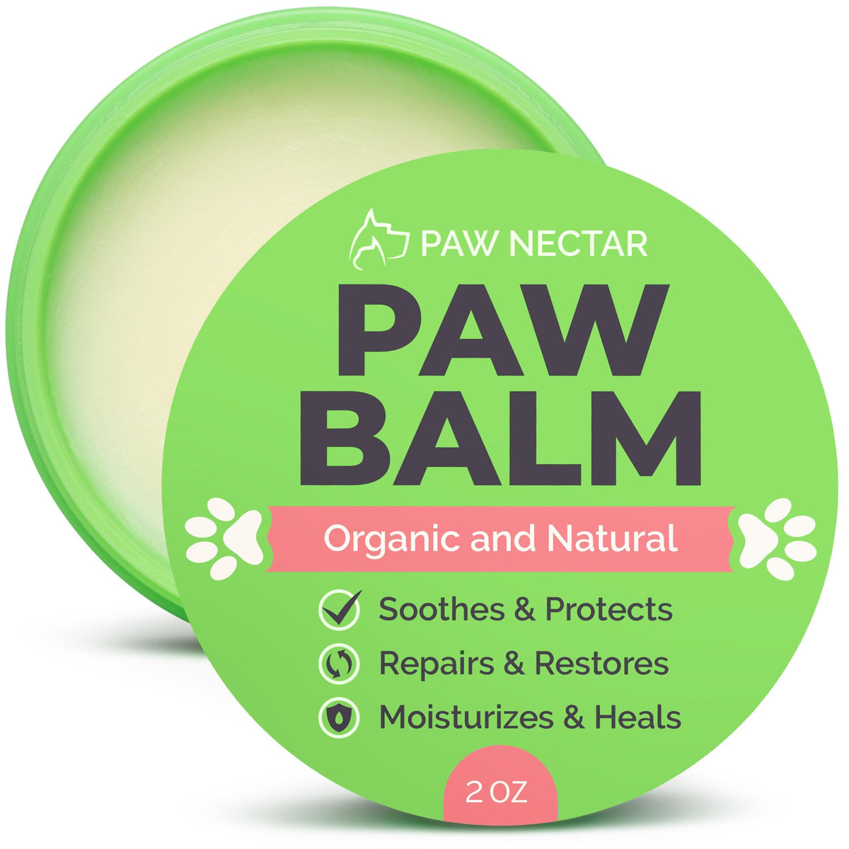 Paw Nectar Dog Paw Balm (2 Oz) - Heals, Repairs & Restores Dry, Cracked & Damaged Paws - 100% Organic & Natural Moisturizer & Protection For Dog Feet & Foot Pads - Effective & Safe