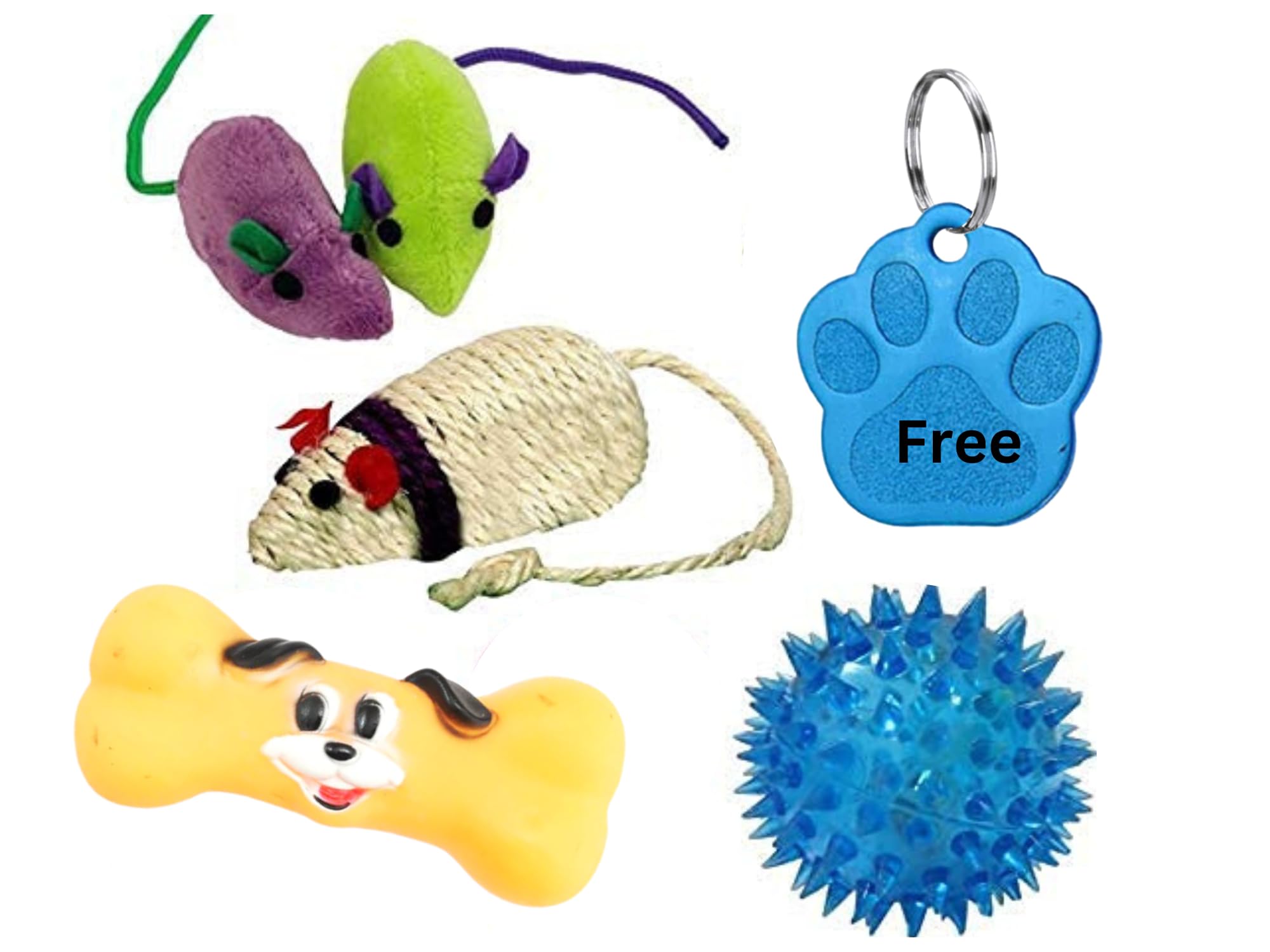 Pet Guard 6 In 1 Cat Toys Kitten Toys Combo  1 Drum Bell | 1 Led Ball | 1 Pair Plush Mouse | 3 Sisal Ball & Mouse Toy (Combo Of