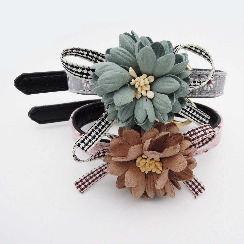 Petfavorites Kitten Puppy Collar - Flower Bow Tie Cat Dog Necklace - Teacup Chihuahua Yorkie Clothes Holiday Costume Outfits Accessories, Adjustable Buckle (Pink, 8.7 To 11-Inch)