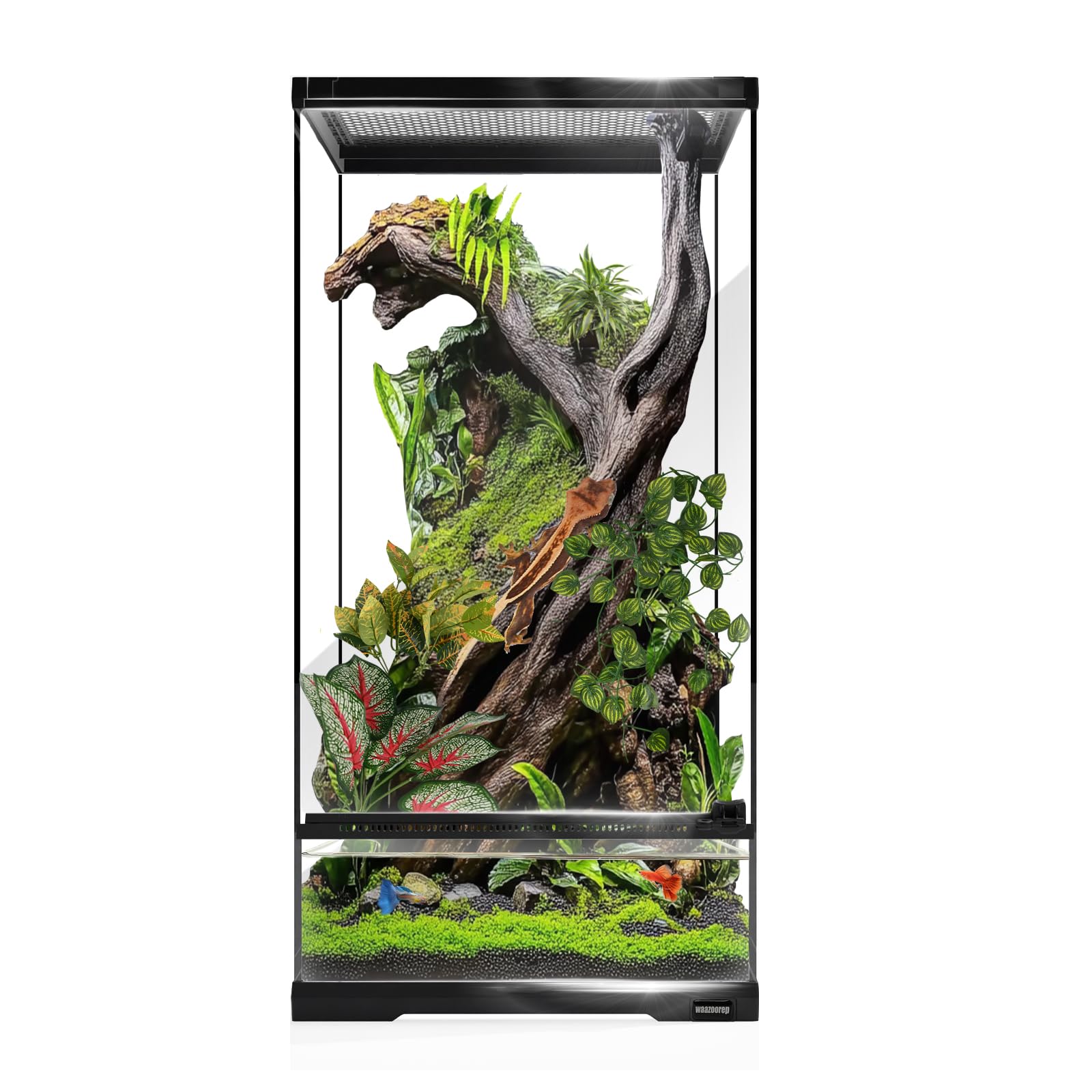 waazoorep 15 Gallon Tall Reptile Glass Tank 12x12x24 with Drainage System - Pre-Assembled Vertical Reptile Cage for Arboreal Gec