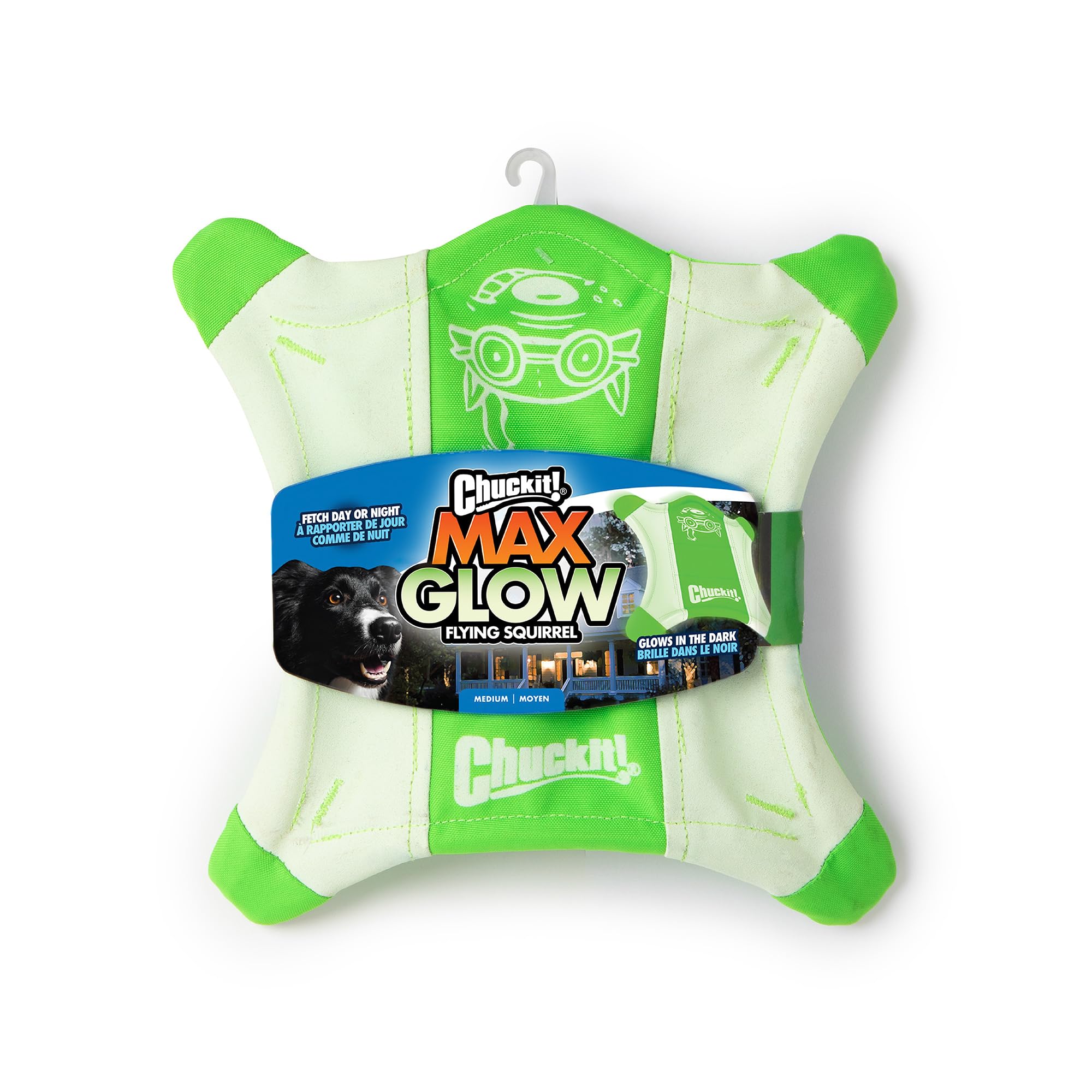 Chuckit! Flying Glow Squirrel Fetch Dog Toy, (10.5 Inch Length), Glow In The Dark Dog Toy, Pack Of 1, Size Medium, For All Breed