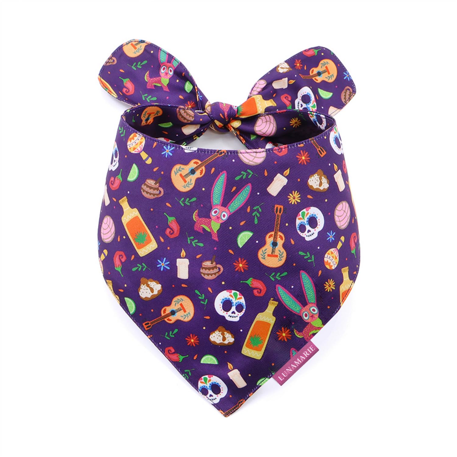 LunaMarie - Luxury Dog Bandanas - Dia De Los Muertos Design | Premium & Silky Poly Fabric | 100% Handmade | Custom Shape Dual La