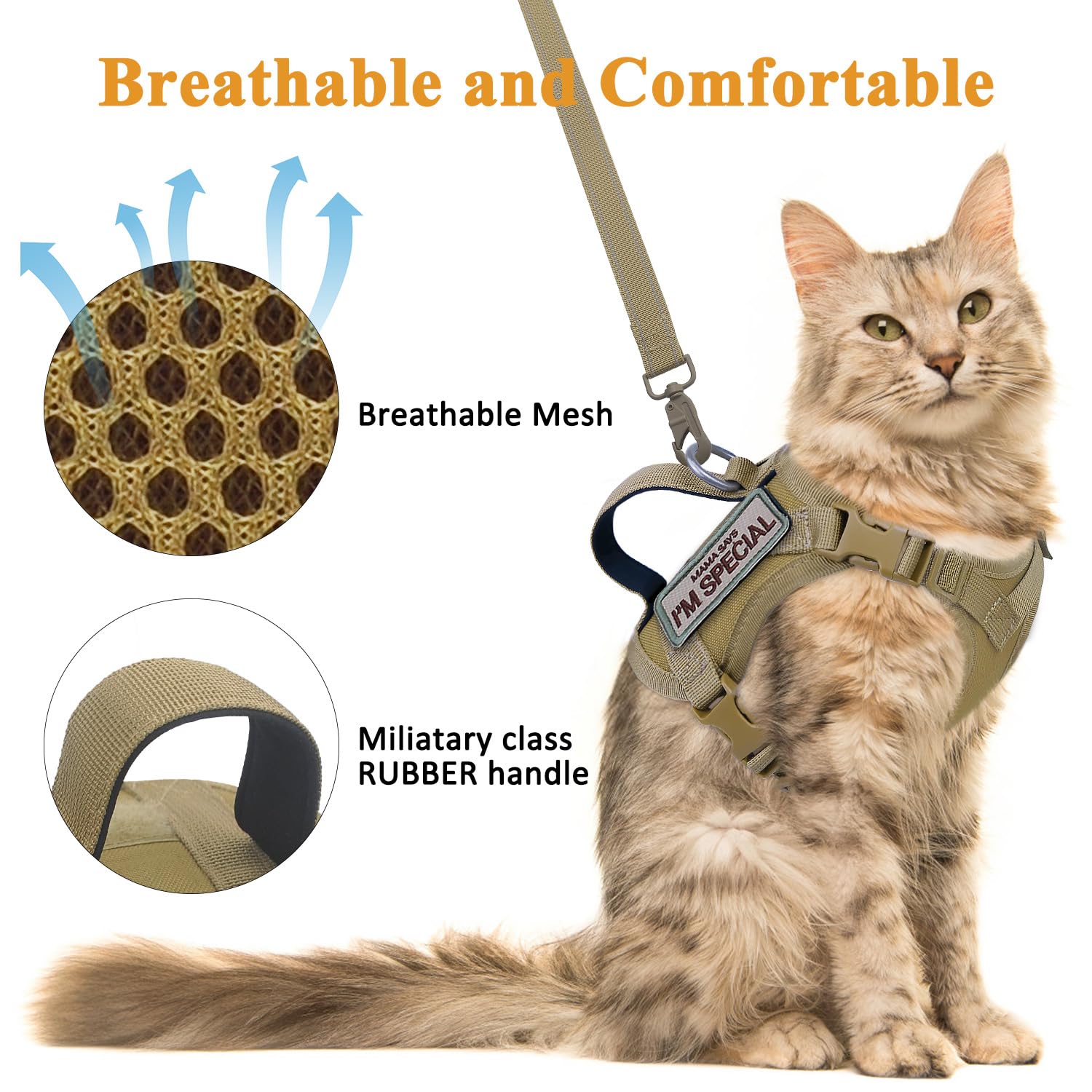 Tactical Cat Harness For Walking Escape Proof, Soft Mesh Adjustable Pet Vest Harness For Large Cat, Small Dog And Khaki (Khaki,