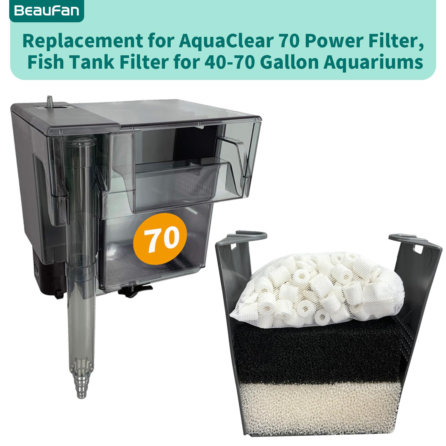 Beaufan 4 Set Of Three-Stage Filtration Tank Filter Maintenance Kit, Replacement For Aquaclear 70 Power Filter, Fish Tank Filter