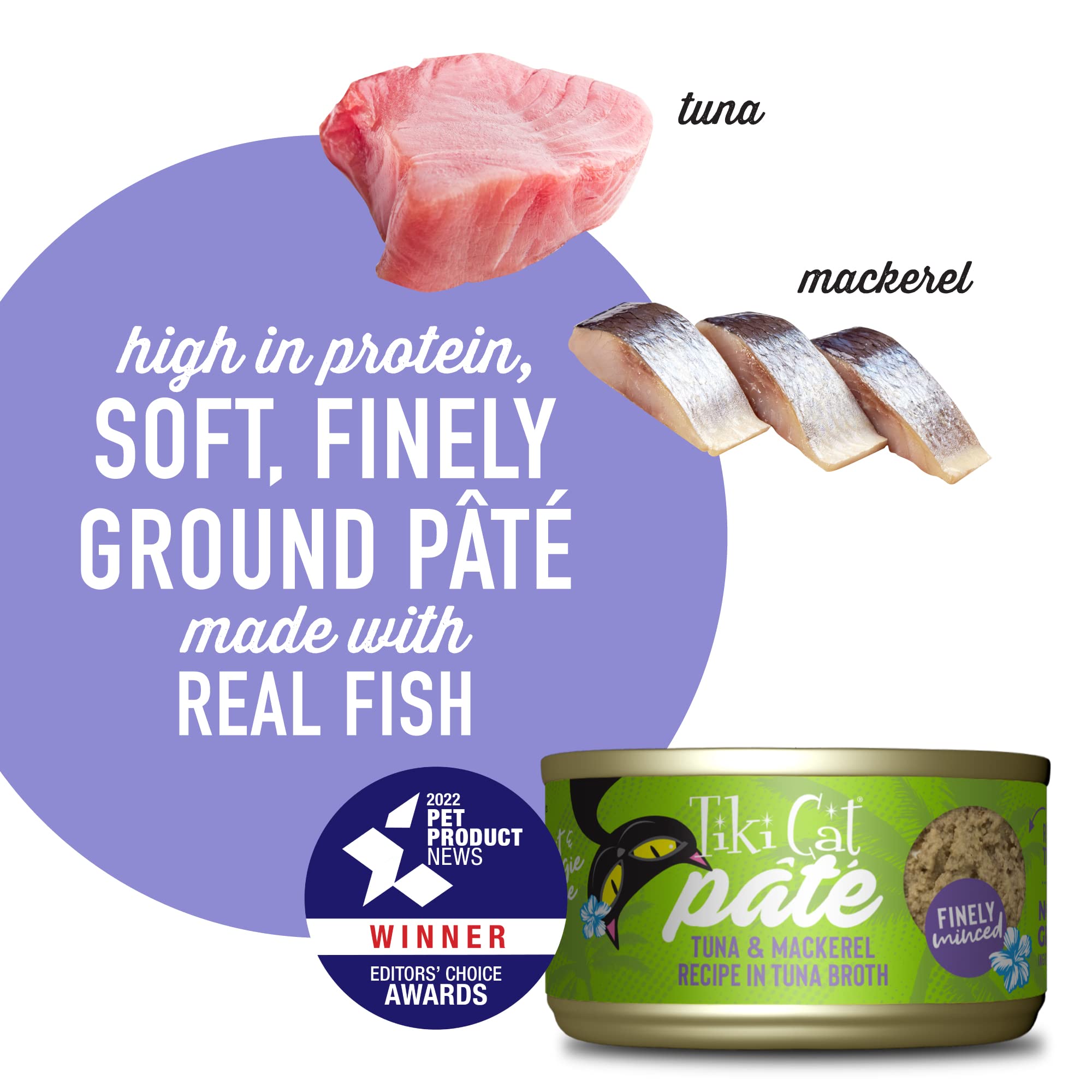 Tiki Cat Luau Pt  , Ahi Tuna & Mackerel Recipe in Tuna Consumme, Grain-Free Balanced Nutrition Wet Canned Cat Food, for All Life