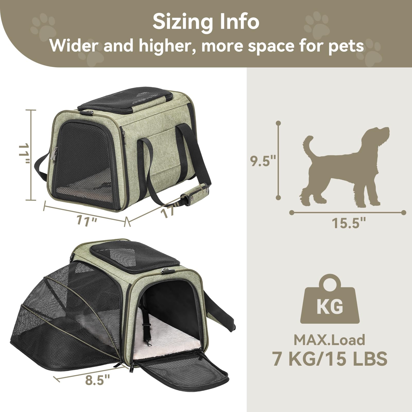 Petsfit Expandable Cat Carrier Dog Carrier,Airline Approved Soft-Sided Portable Pet Travel Washable Carrier For Kittens,Puppies,