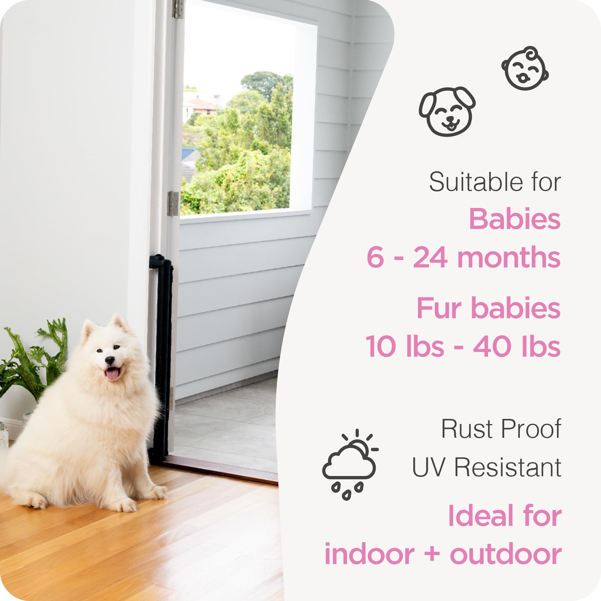 Retractable Baby Gate Perma Child Safety 33' Tall X 55” Wide, Mesh, For Stairs, Doorways, Dogs, Pets, Indoor, Outdoor, One-Handed Operation, Locking, Easy Install, Hardware Mount, Black