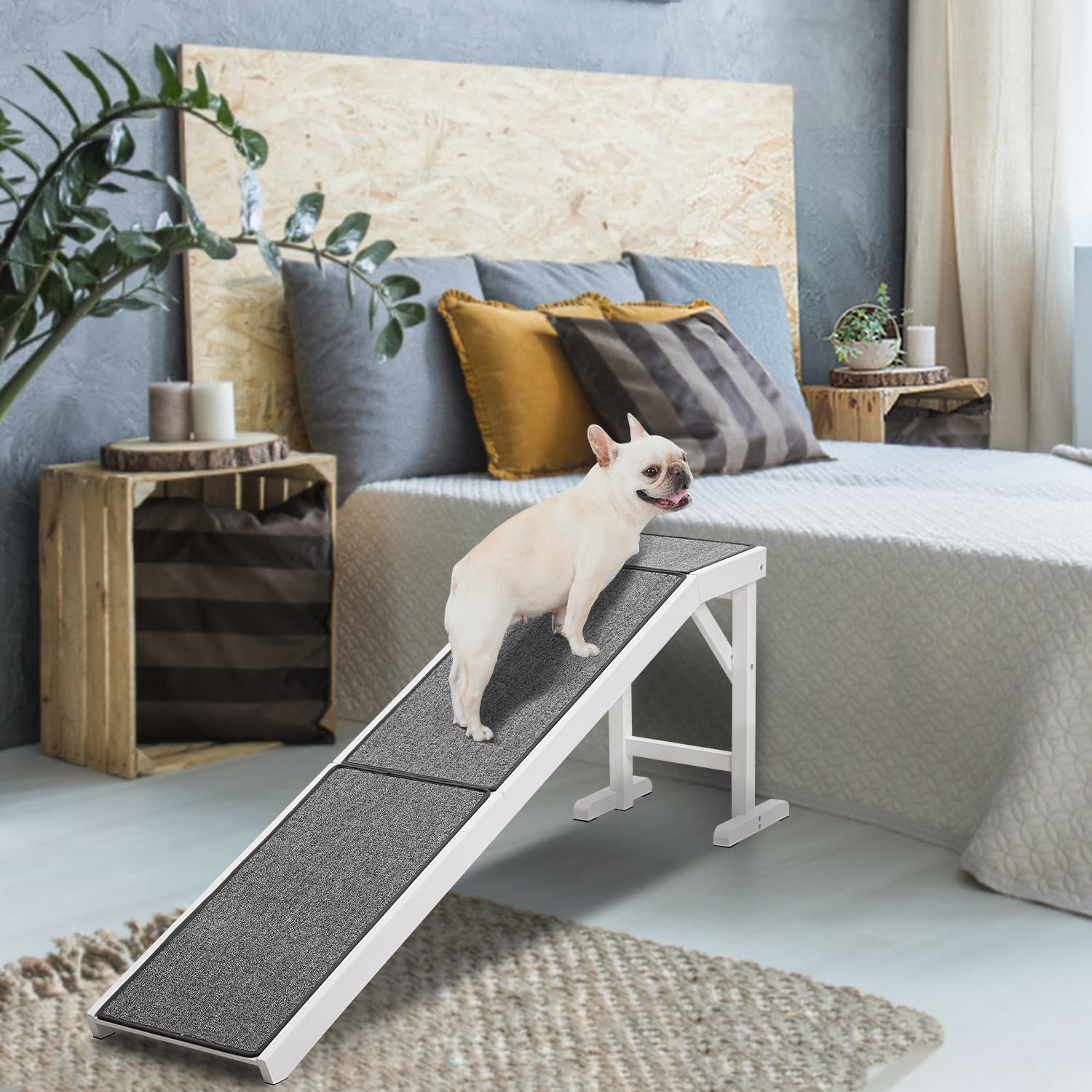 Mewang Dog Ramp For Bed - Pet Ramp For Dogs With Non-Slip Carpet And Top Platform - 74'' Long Dog Ramps For Small Dogs Medium Do