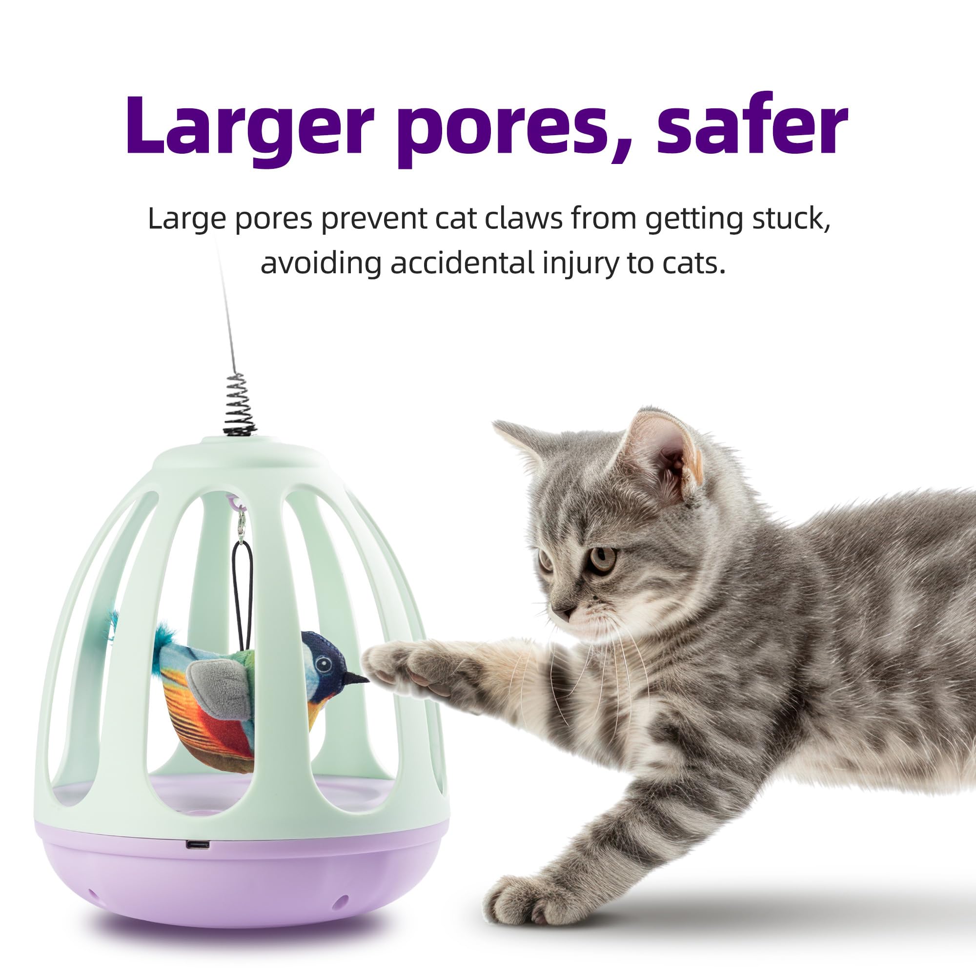Interactive Automatic Cat Wand Toy - Kitten Feather Toys For Bored Indoor Adult Cats With Simulated Chirping Bird In Cage,Upgrad