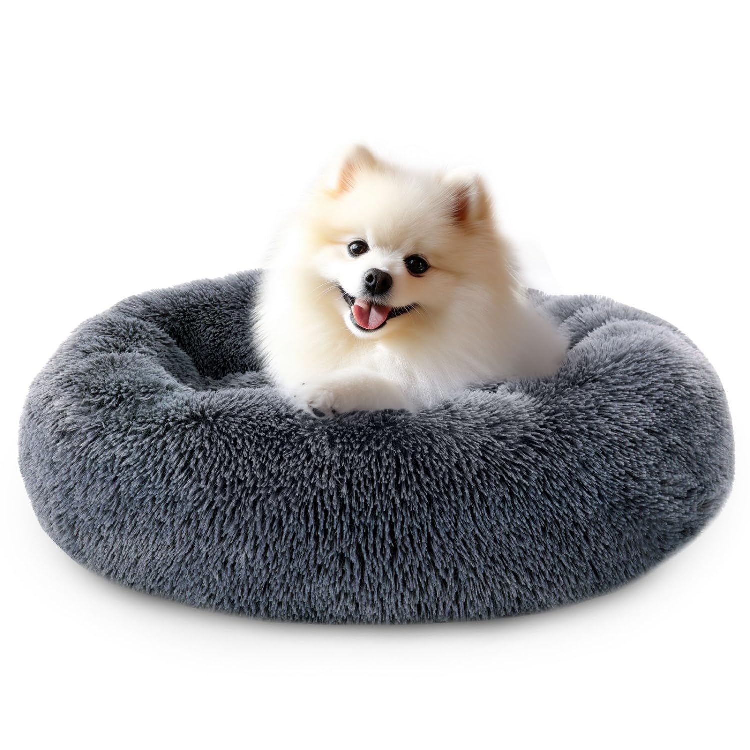 Nobleza Dog Bed For Small Dogs, Washable Soft Round Fluffy Donut Self-Warming Cat Calming Bed, Anti-Anxiety Cuddler For Indoor S