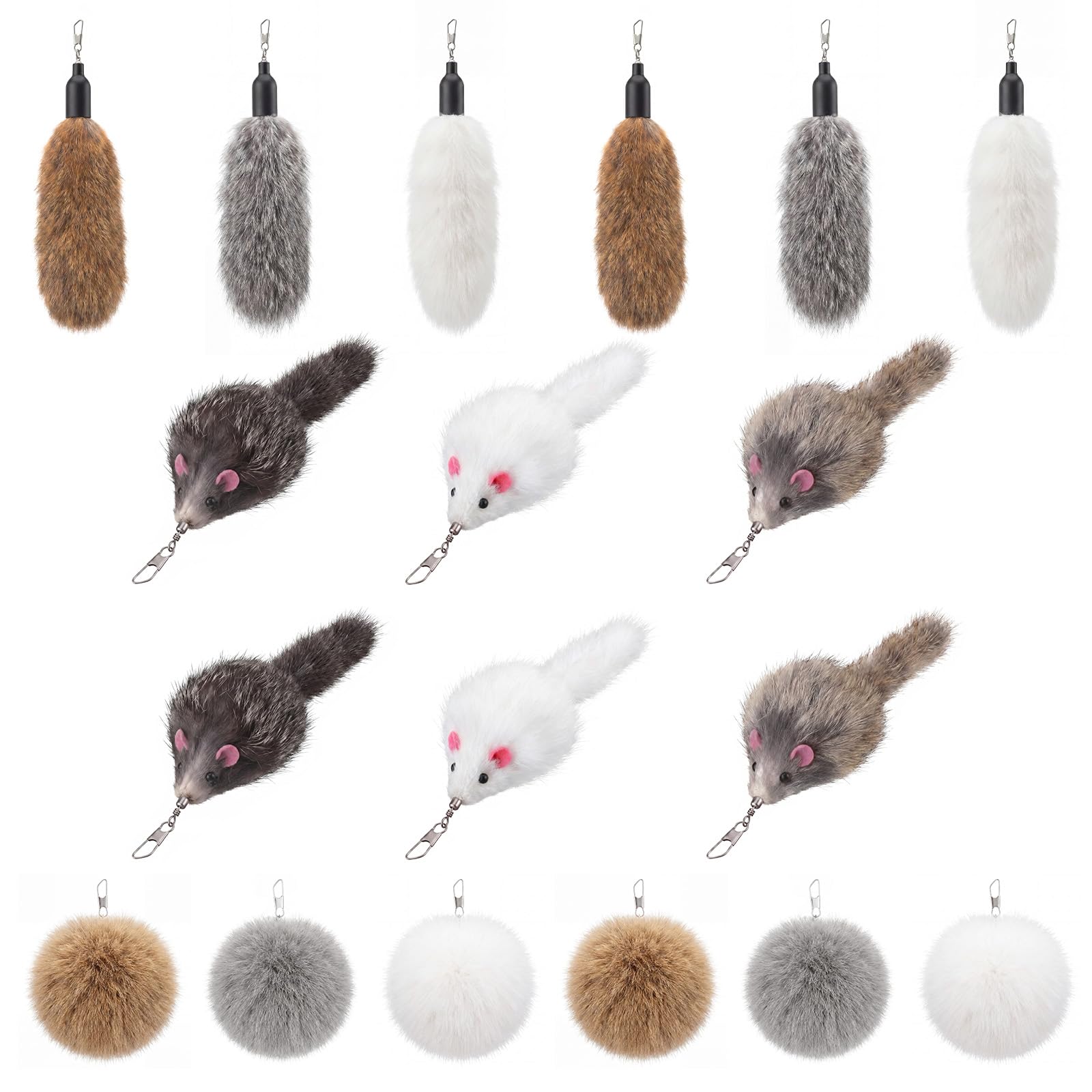 Teyva Daily 18 Pack Natural Rabbit Fur Cat Toy Refills, Mouse Tail Fur Ball Shaped Cat Toys, Interactive Cats Wand Toy Replaceme