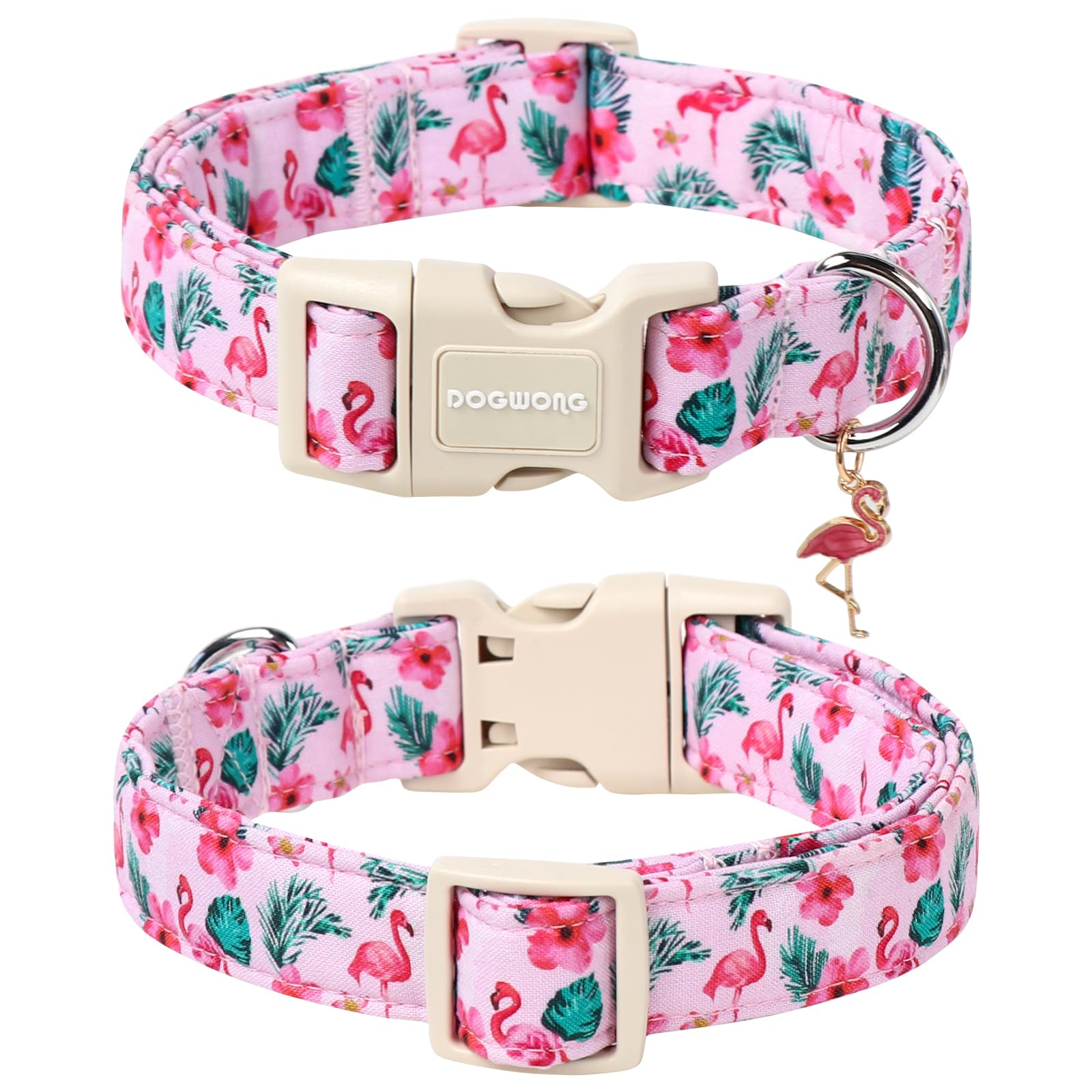 Dogwong Flamingo Dog Collar - Adjustable Summer Hawaiian Dog Collar For Girl And Boy Dogs With Quick Release Buckle