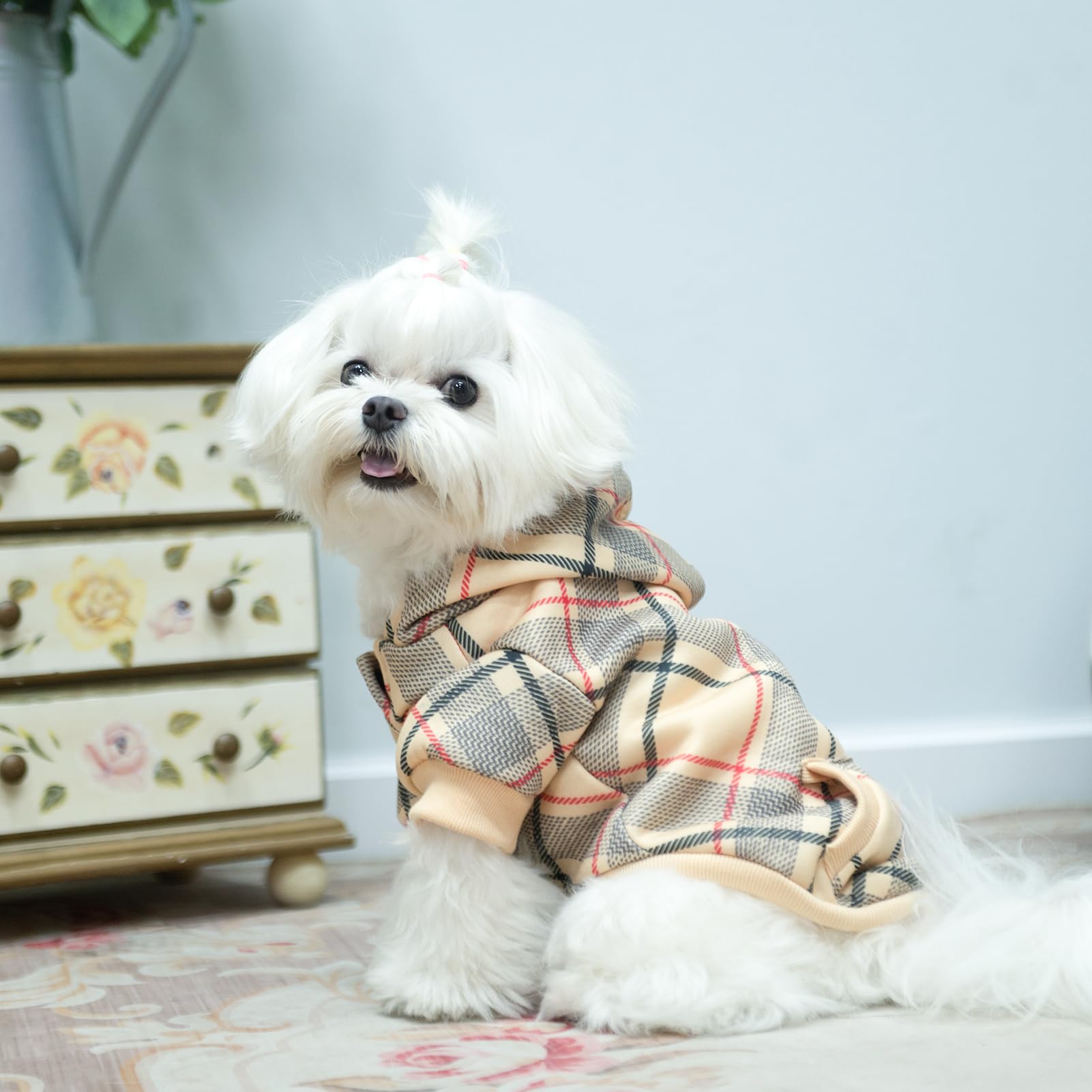 Expawlorer Plaid Dog Hoodie - Fall Dog Sweater With Leash Hole And Pocket,British Style Soft And Warm Dog Cold Weather Clothes, Sweatshirt, Outfits, Winter Coat For Small Medium Large Dogs