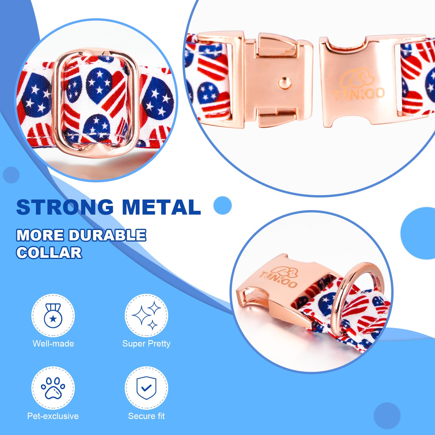 Tunkoo American Flag Dog Collar With Bow Tie Super Cute Heart, Adjustable And Stylish Pet Collar With Metal Buckle, Available In