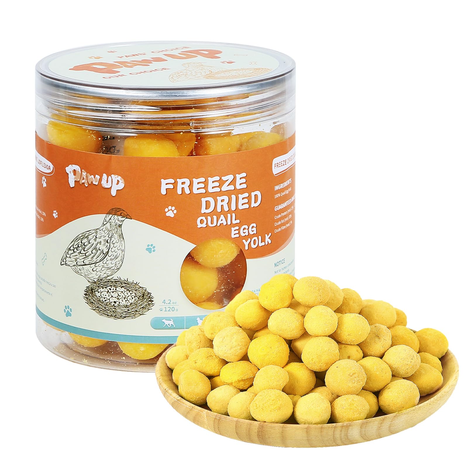 PAWUP Freeze Dried Quail Egg Yolk Pet Treats, Freeze-Dried Pet Food for Dogs, Cats, Pure Fresh Ingredient, 4.2 oz, Rawhide Free,